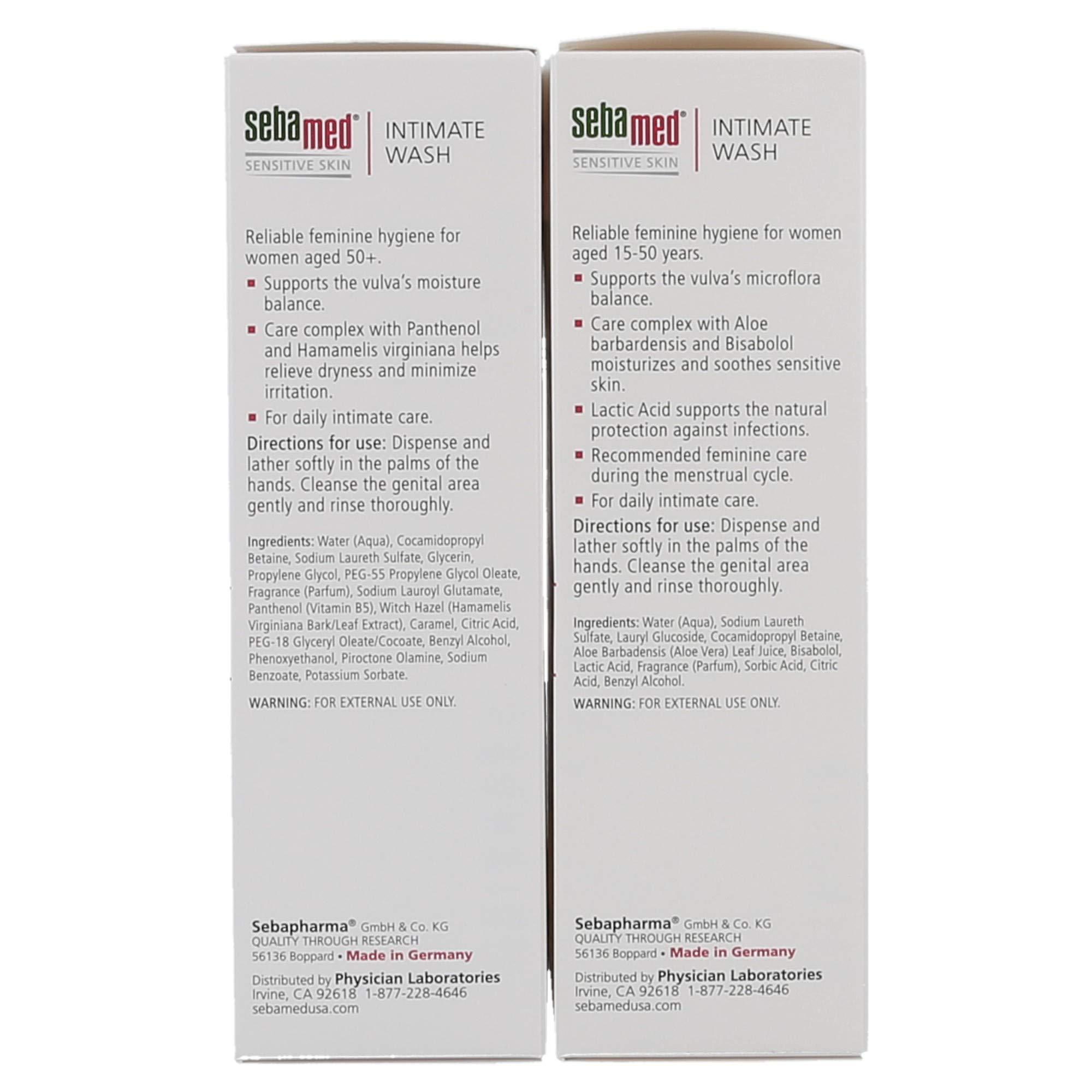 SEBAMED Sebamed Feminine Intimate Wash pH 3.8 for Microflora Balance with Aloe Vera and Sebamed Feminine Intimate Wash Menopause pH 6.8 for Women Aged 50 and Above (200mL Bottles) Value Pack