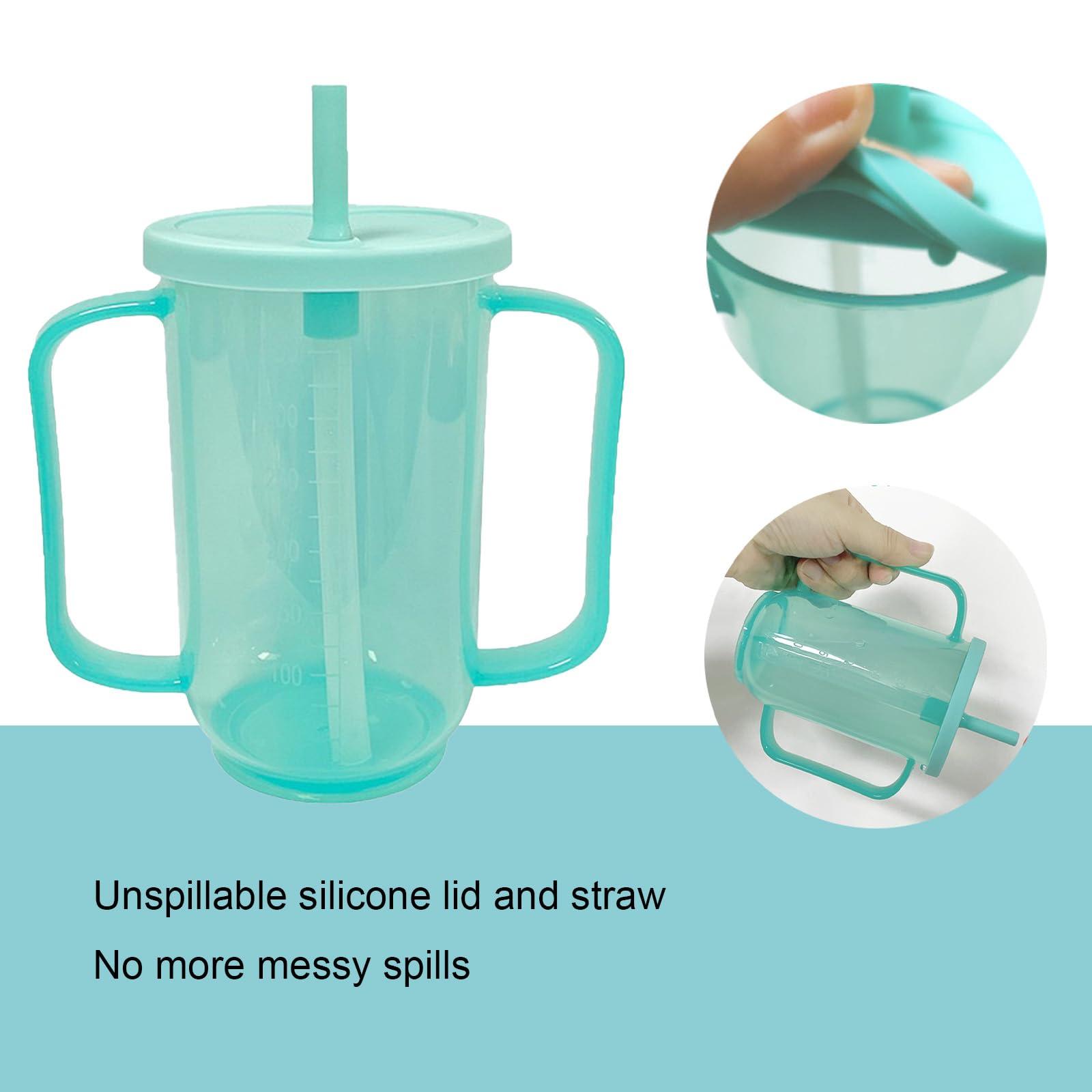 Qancesd Qancesd Adult Sippy Cups for Elderly 12oz Sippy Cup with 2 Handles No Spill Cups for Adults Straw Cups Dysphagia Cups for Disabled Patients
