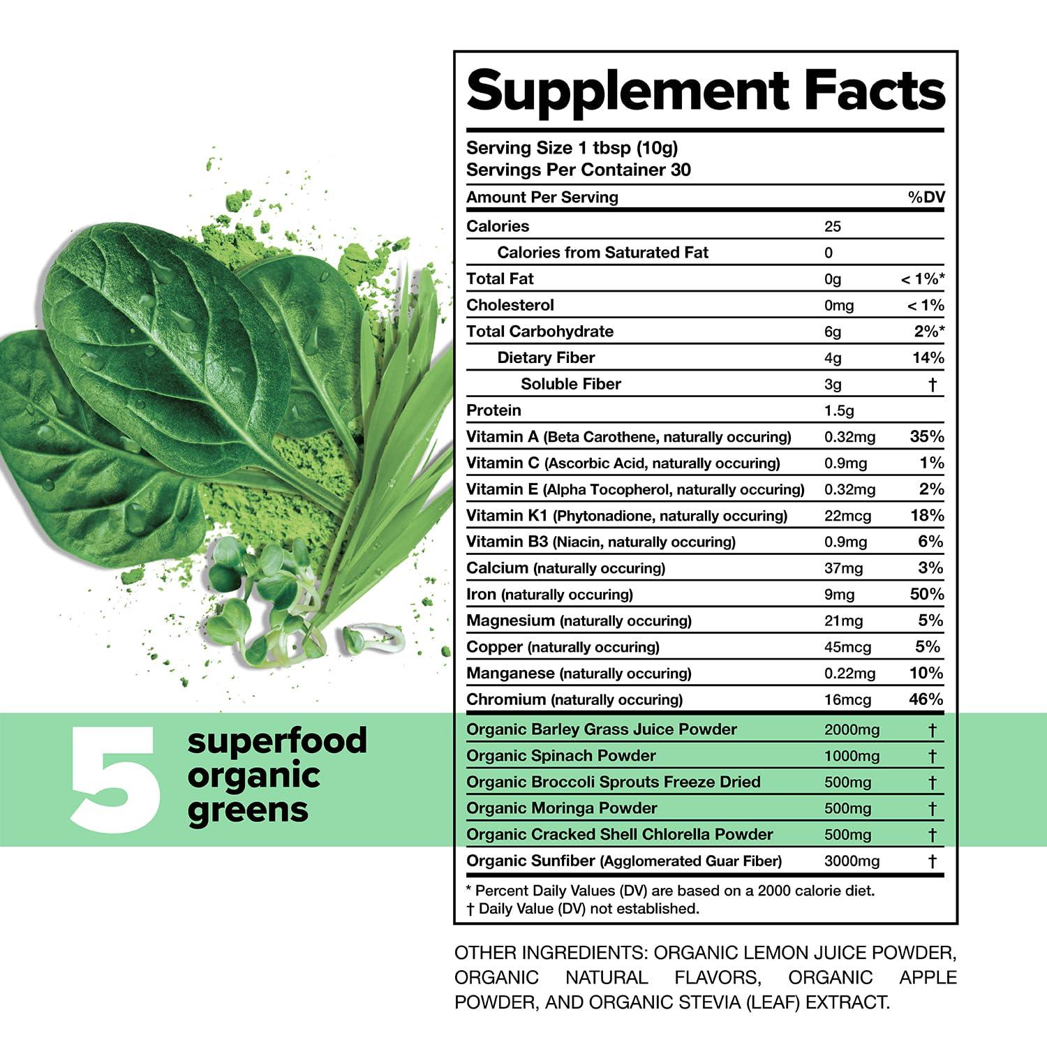 Complement Complement Daily Greens Powder, Super Greens Powder Superfood- Wholefoods, Organic Chlorella Powder, Barley Grass Juice Powder, Broccoli Sprouts- Immune Support, Brain Health, Metal Detox- 30 Servings