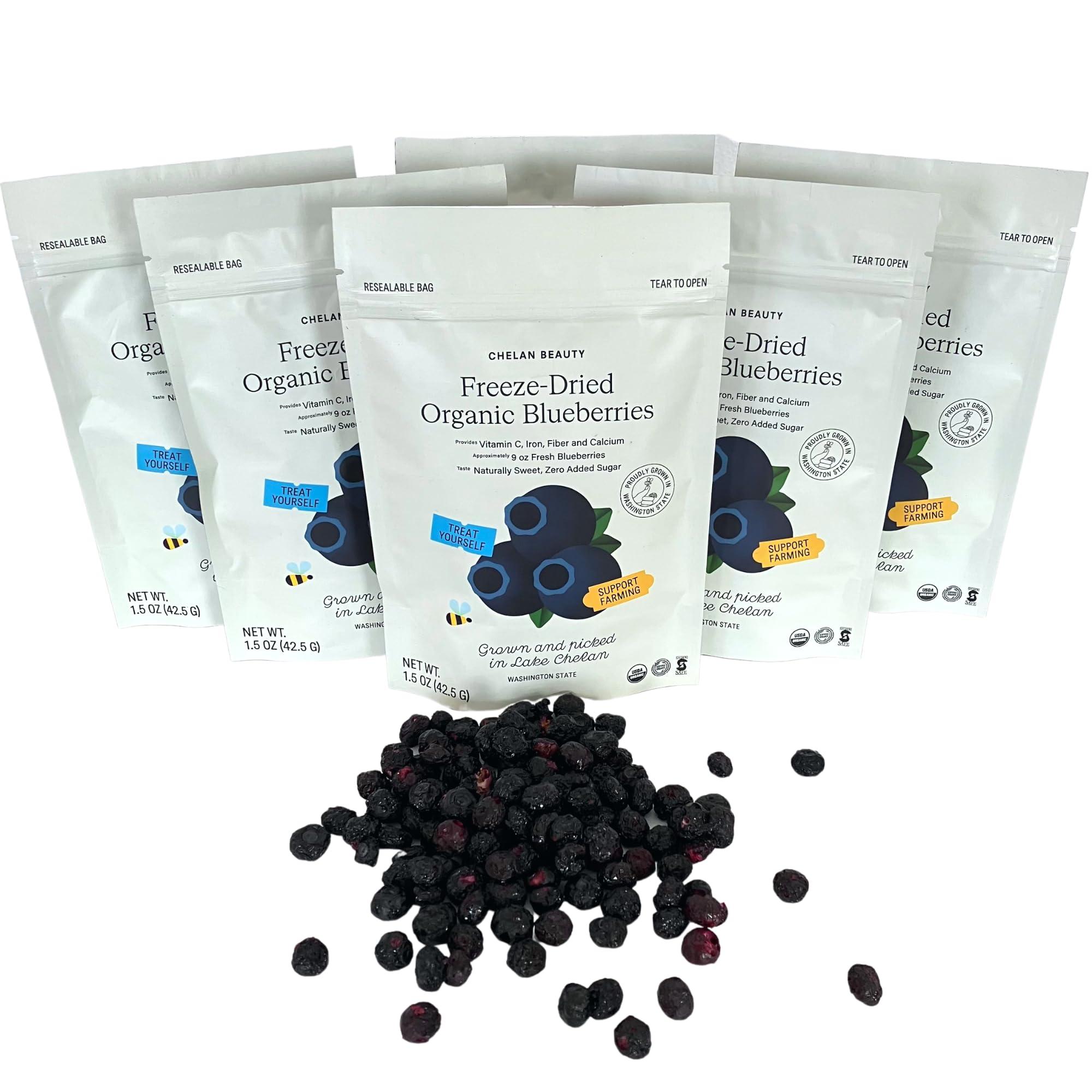 Chelan Beauty Chelan Ranch Organics Premium Freeze-Dried Organic Blueberries, Non-GMO & Vegan, 1.5 Ounce Bag (3-Pack)