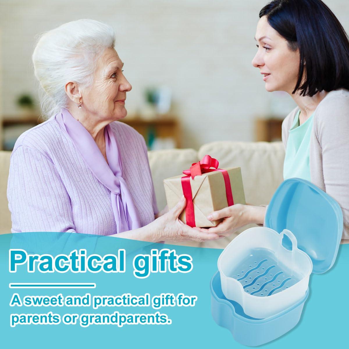 SAEHAEYEE Denture Case Denture Bath Box False Teeth Storage Box with Rinsing Basket Portable False Teeth Storage Case Orthodontic Dental Retainer Box for False Teeth Storage Soaking Cleaning