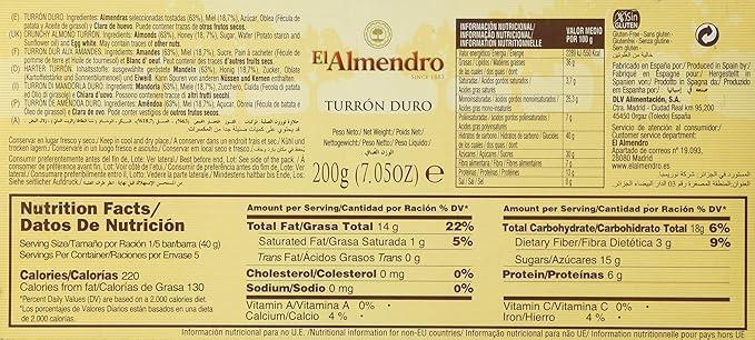 Generic El Almendro Crunchy Almond Turron (Turron Duro) 7.05 Oz (Pack of 2)