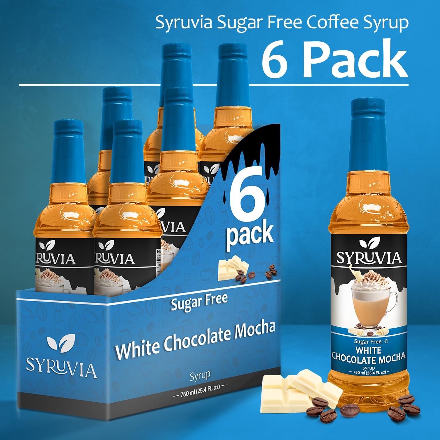 SYRUVIA Sugar-Free White Chocolate Mocha Syrup by Syruvia 6-Pack, 25.4 fl oz, Wholesale Coffee Syrup Shops, Cafes, Baristas, Bistros, & Beverage Bars, Bulk Kosher & Gluten-Free