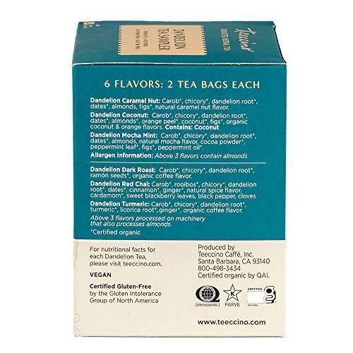 Teeccino Teeccino Herbal Tea Sampler & Dandelion Tea Sampler Rich & Roasted Herbal Tea Thats Caffeine Free & Prebiotic for Natural Energy, 12 Tea Bags (Variety Pack of 2)