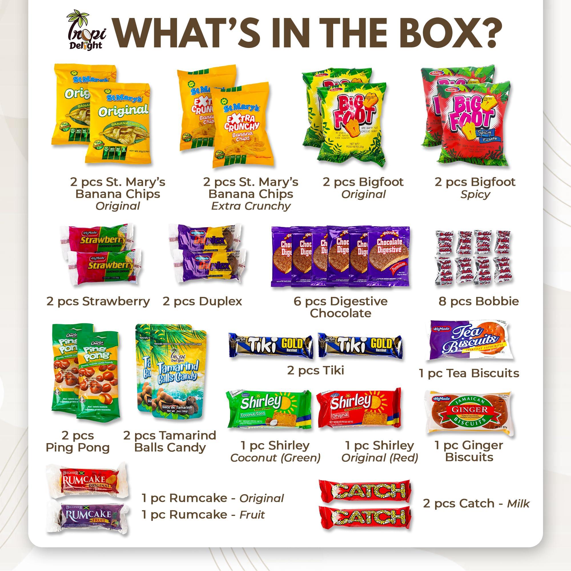 TROPI DELIGHT Tropi Delight Jamaican Variety Snack - Exotic Gift Box (40ct) International College Student Military Care Pack Assorted Caribbean Food Treats Chips Candy Basket Sampler