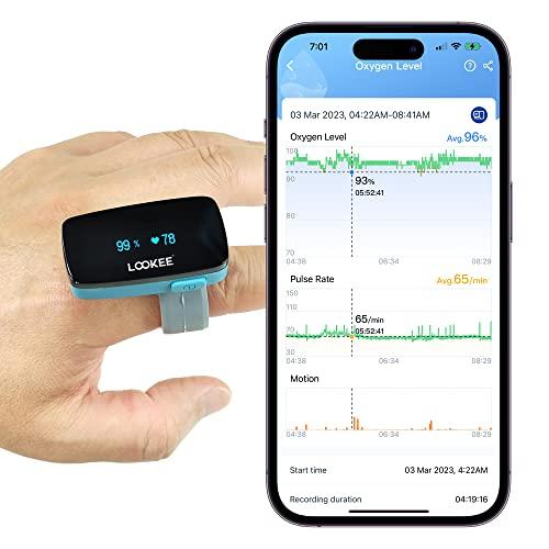 LOOKEE LOOKEE Ring-Pro Wearable Oxygen Monitor with Vibration Reminder for Low O2 | Continuous Pulse Oximeter | Rechargeable Blood Oxygen Saturation Tracker for SpO2 & PR, Free APP & PC Reports