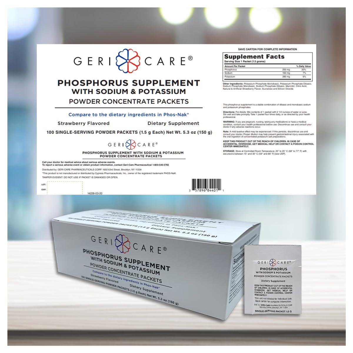 GeriCare GeriCare Phosphorus Supplement with Sodium & Potassium, Concentrated Strawberry Flavored Powder (100 1.5g Packets)
