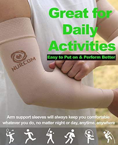NURCOM NURCOM Medical Compression Arm Sleeve for Men Women, 2 Pack, No Silicone, Soft-In 20-30mmHg for Lymphedema, Lipedema, Pain Relief, Edema, Swelling, Post Surgery Recovery, Beige M
