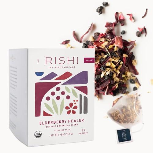 Rishi Tea Rishi Tea Blueberry Hibiscus & Elderberry Healer Herbal Tea - Organic Sachet Tea Bags, Caffeine Free Sleep Friendly Tea Bundle - 15 Count (Pack of 2)