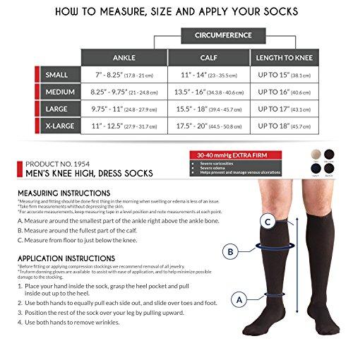 Truform Compression Socks, 30-40 mmHg, Men's Dress Socks, Knee High Over Calf Length Black Medium (6 Pairs)