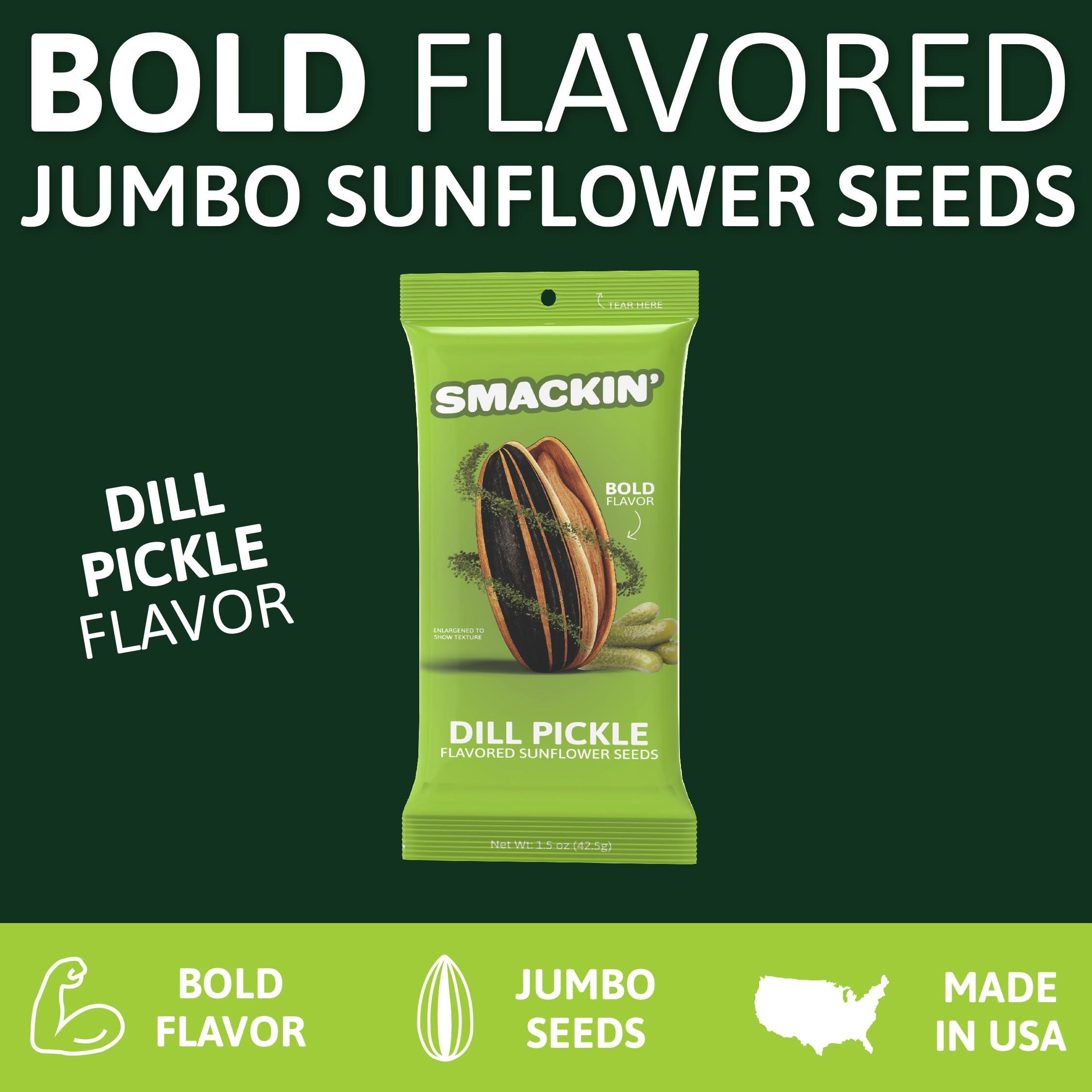SMACKIN\' Sunflower Seeds SMACKIN\' Sunflower Seeds, Roasted Jumbo Small-Batch, American Made - Dill Pickle. 1.5oz bags (6 Pack)