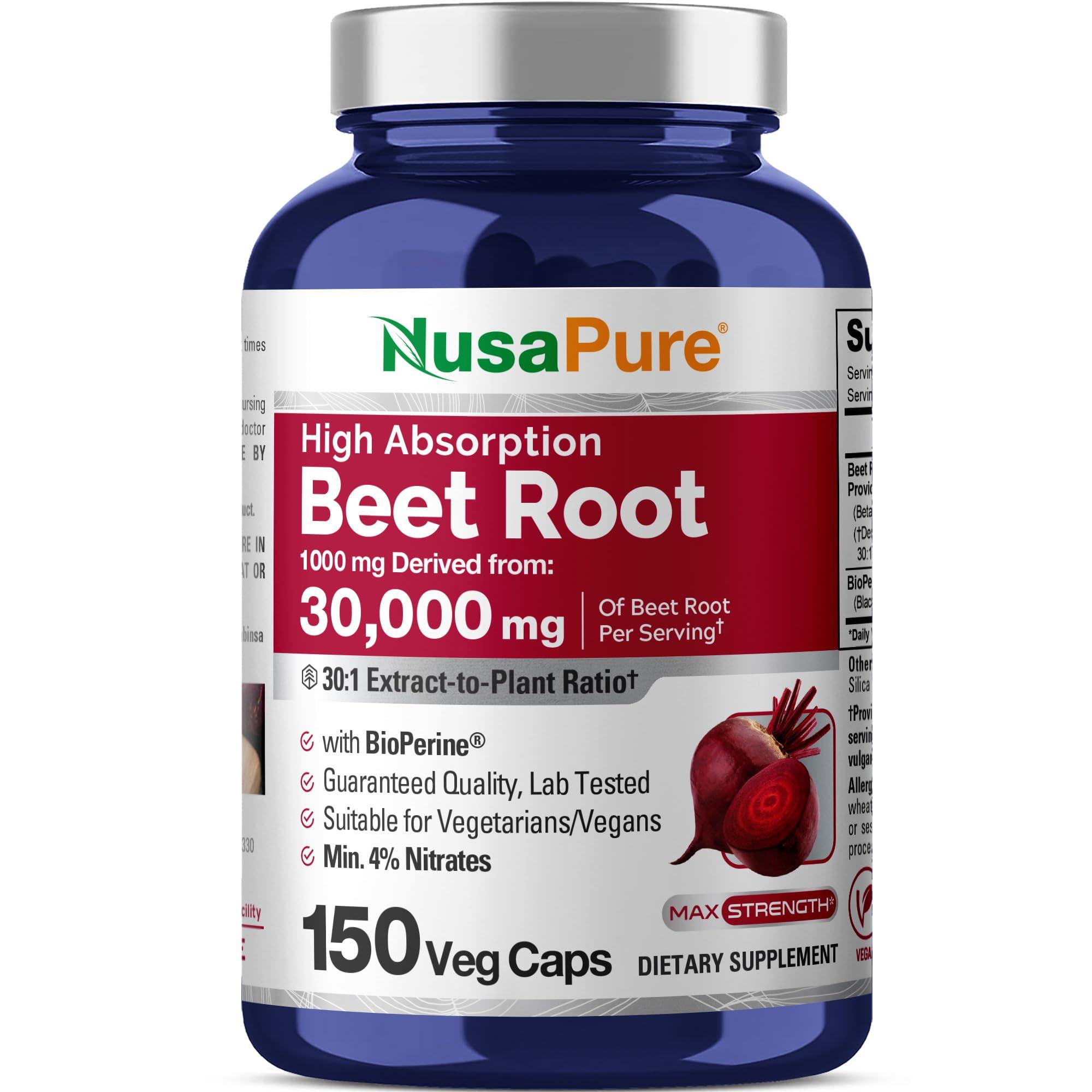 NusaPure NusaPure Beet Root 30,000mg 150 Veggie caps (Vegan, Non-GMO & Vegan 4% Nitrates) Bioperine