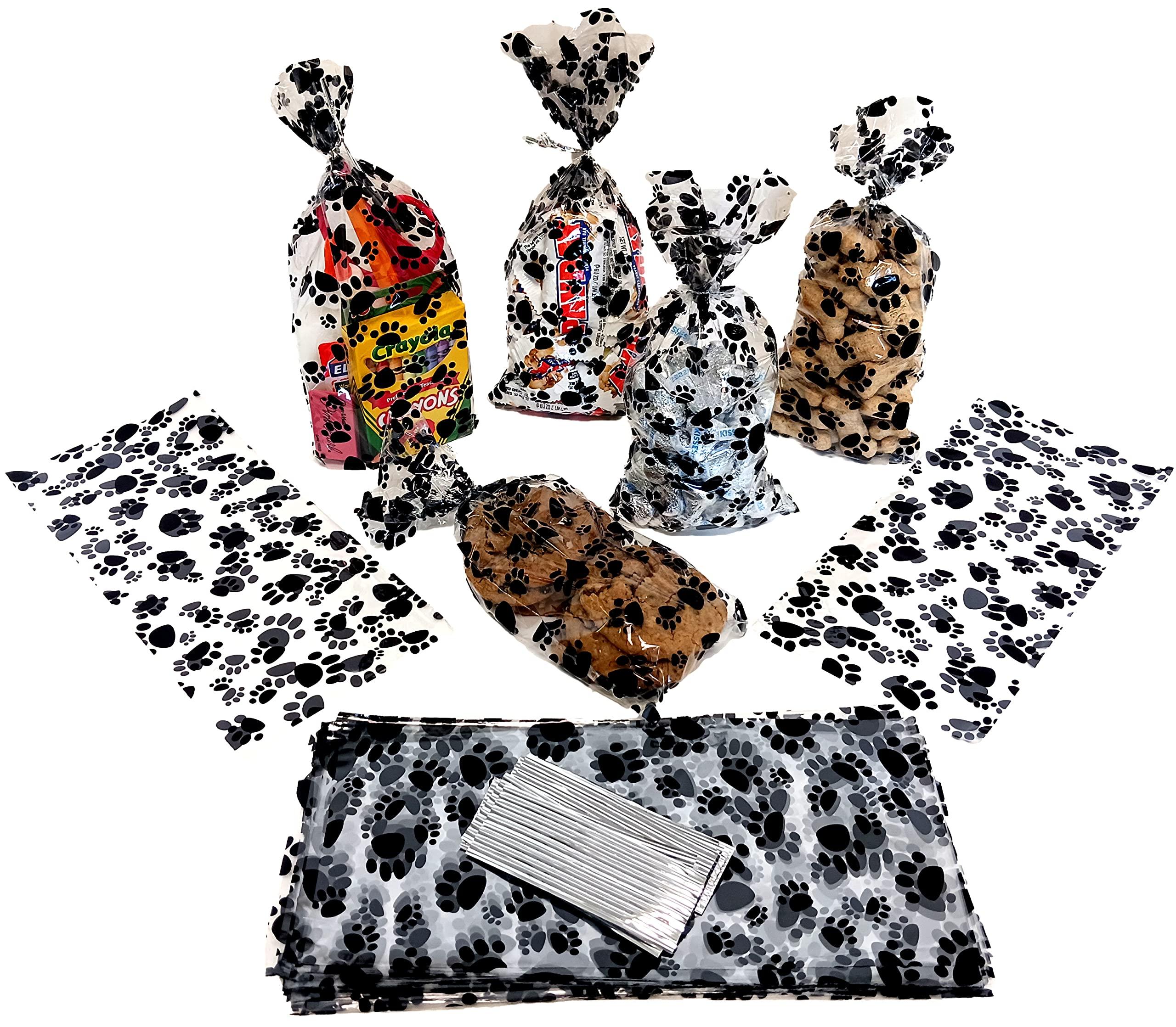 Dondor DOG PAW PRINT Plastic Gift Bags, Dog Paw Treat Bags (100 Bags)