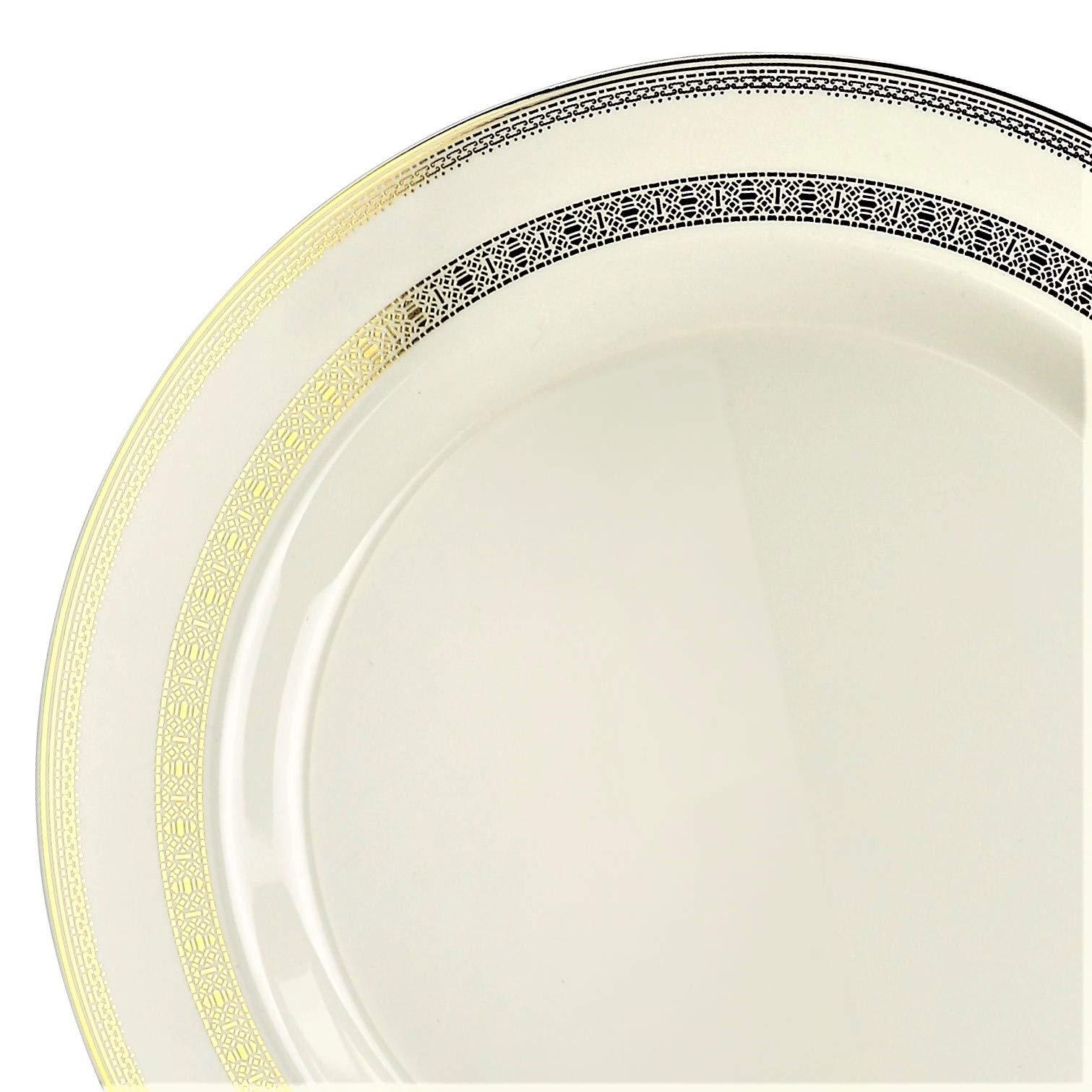 OCCASIONS FINEST PLASTIC TABLEWARE " OCCASIONS " 60 Plates Pack, Heavyweight Disposable Wedding Party Plastic Plates (6.25'' Dessert/Bread Plate, Lace Ivory & Gold)