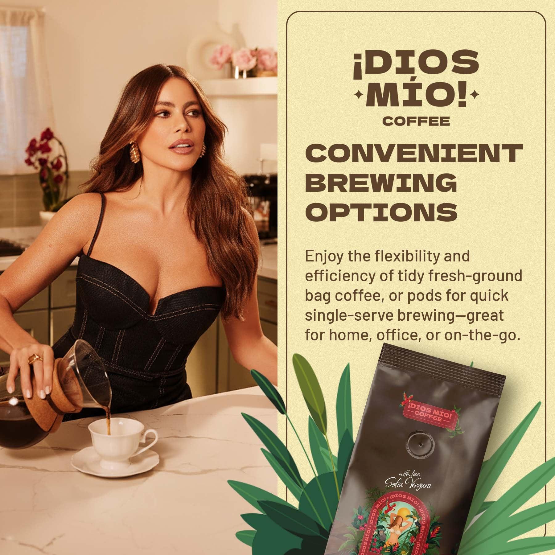 Dios Mio Dios Mio Coffee by Sofia Vergara | 100% Colombian Premium Ground Coffee | Strength, Dark Roast/Bags | Rich, Smooth Flavor | Fair Trade Coffee Beans | Empower Women Coffee Growers