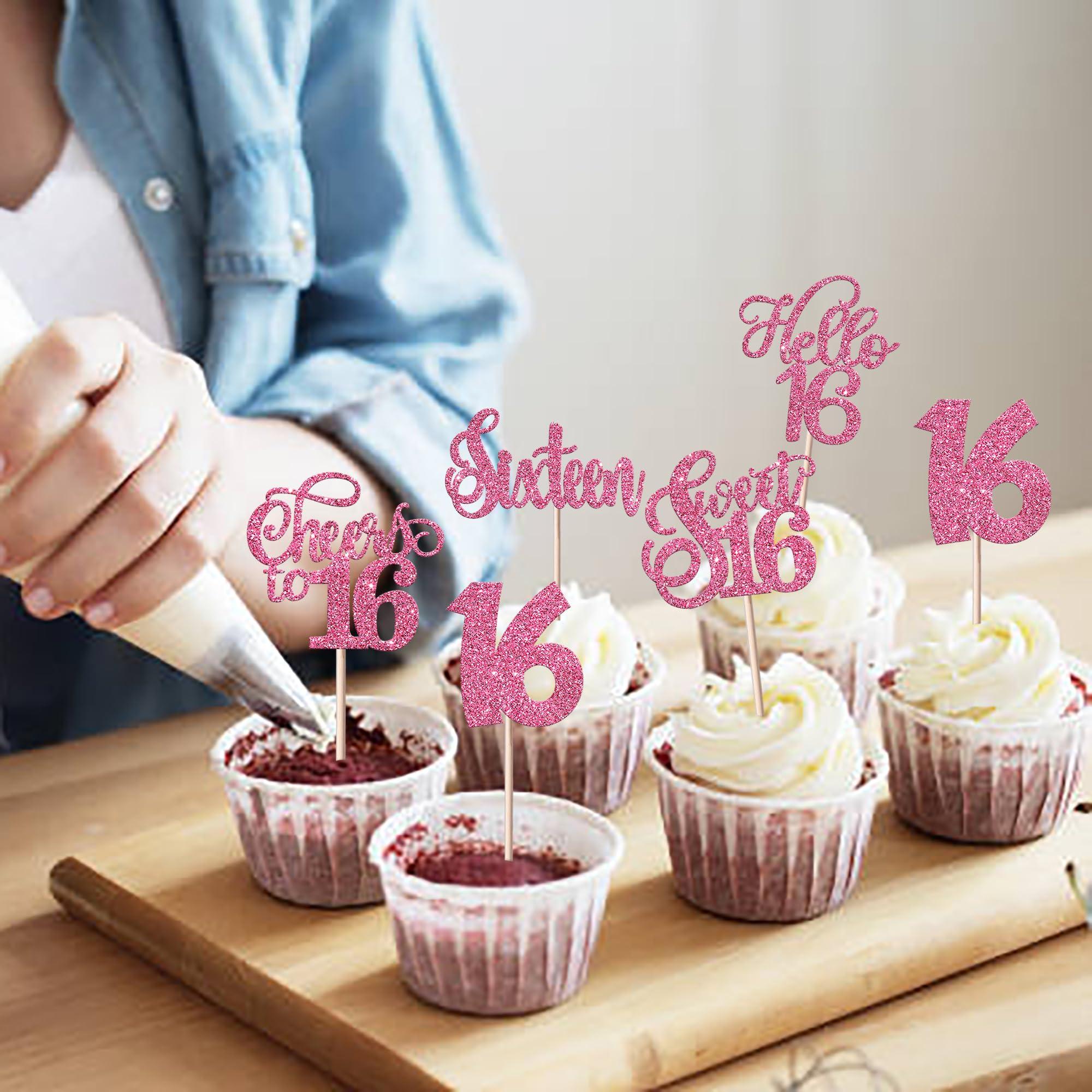 Rsstarxi Rsstarxi 30 Pack Sweet 16 Cupcake Toppers 16th Birthday Cupcake Decorations Hello Cheers to 16 Years Sixteen Birthday Cupcake Picks for Wedding Anniversary 16 Birthday Party Cake Decorfations Pink
