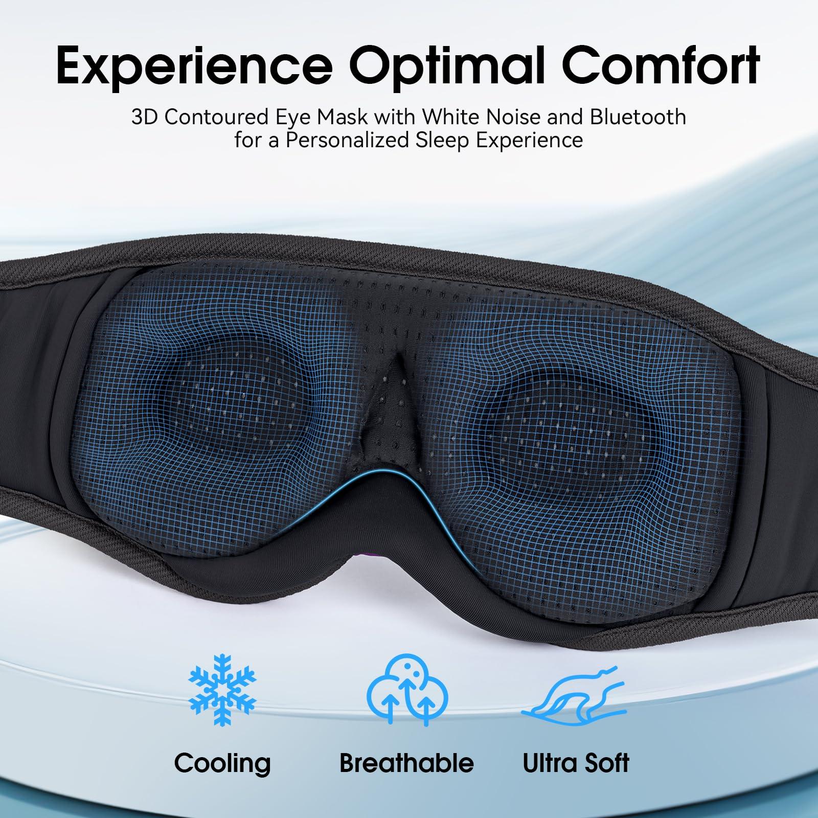 MUSICOZY MUSICOZY White Noise Sleep Mask Headphones with 16 Soothing Sounds, Bluetooth Sleep Mask 3D Wireless Music Sleeping Headphones for Side Sleeper