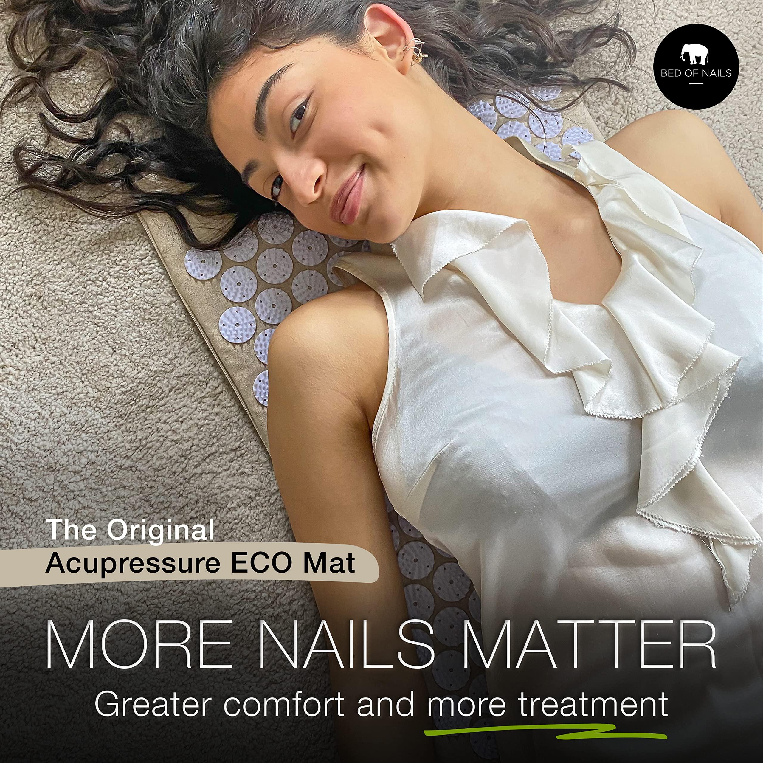 Bed of Nails BED OF NAILS The Comfortable ECO Acupressure Mat Cushion Massage Set - Neck and Back Pain Relief, Acupuncture Mat and Pillow Set for Increased Energy & Relaxation, Linen Tote Bag, FSA/HSA Eligible