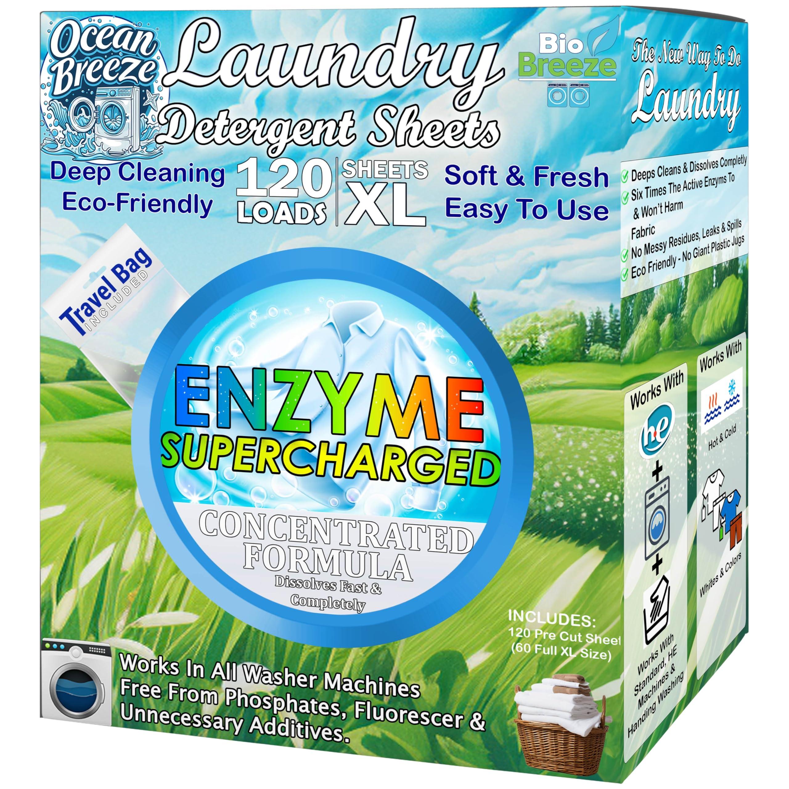 5 STAR SUPER DEALS Eco Laundry Detergent Sheets (120 Large Sheets) - Plant Based, Biodegradable Machine Washing Strips, Liquid Less, Plastic Free, Travel & Home Use - Compact & Pre-Measured (Ocean Breeze)