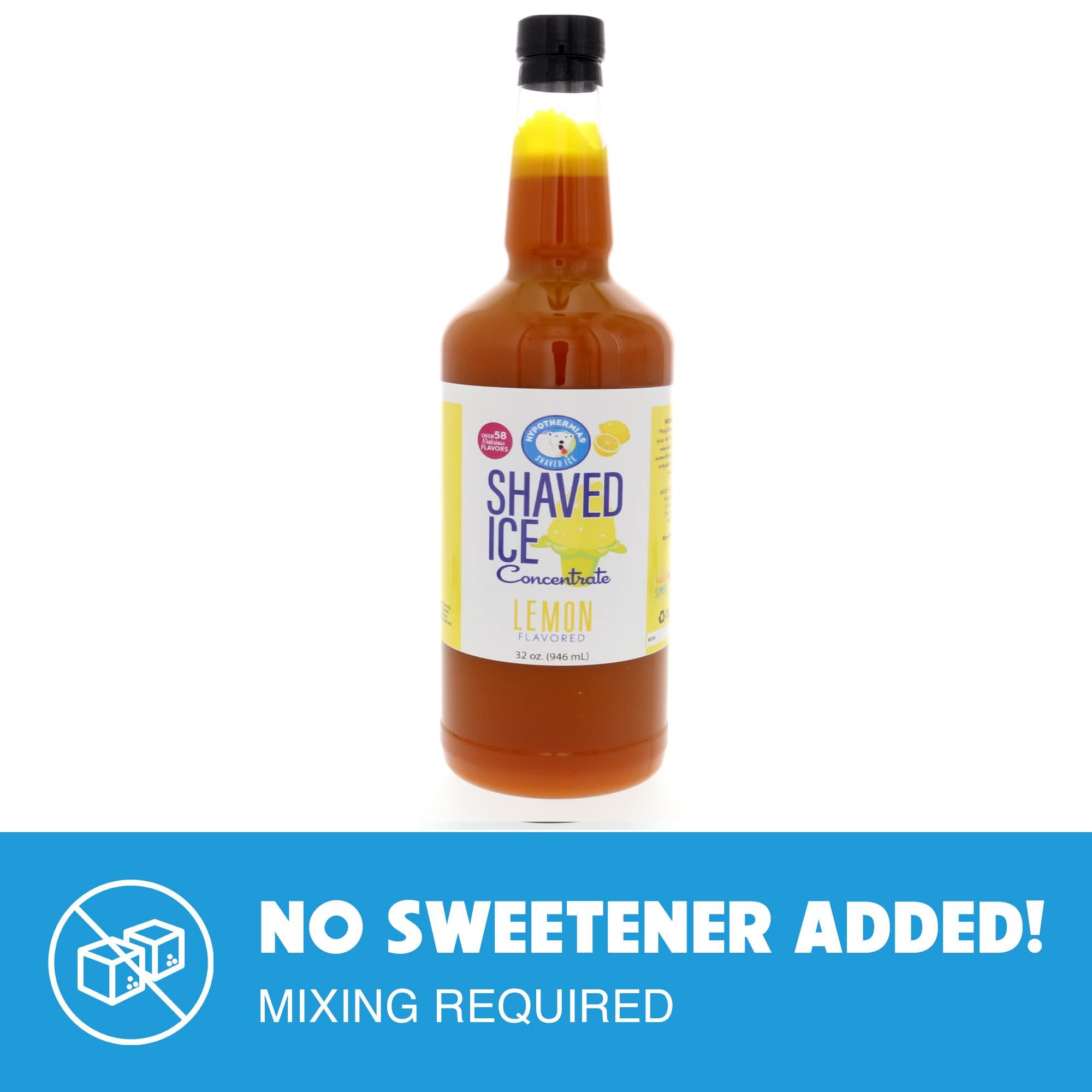 Hypothermias Hypothermias Shaved Ice and Snow Cone Syrup Flavor Concentrate - Quart (32 Fl Oz) - Makes 8 Gallons of Ready to Use Flavor Syrup - Lemon - Unsweetened - Must Add Sweetener and Filtered Water