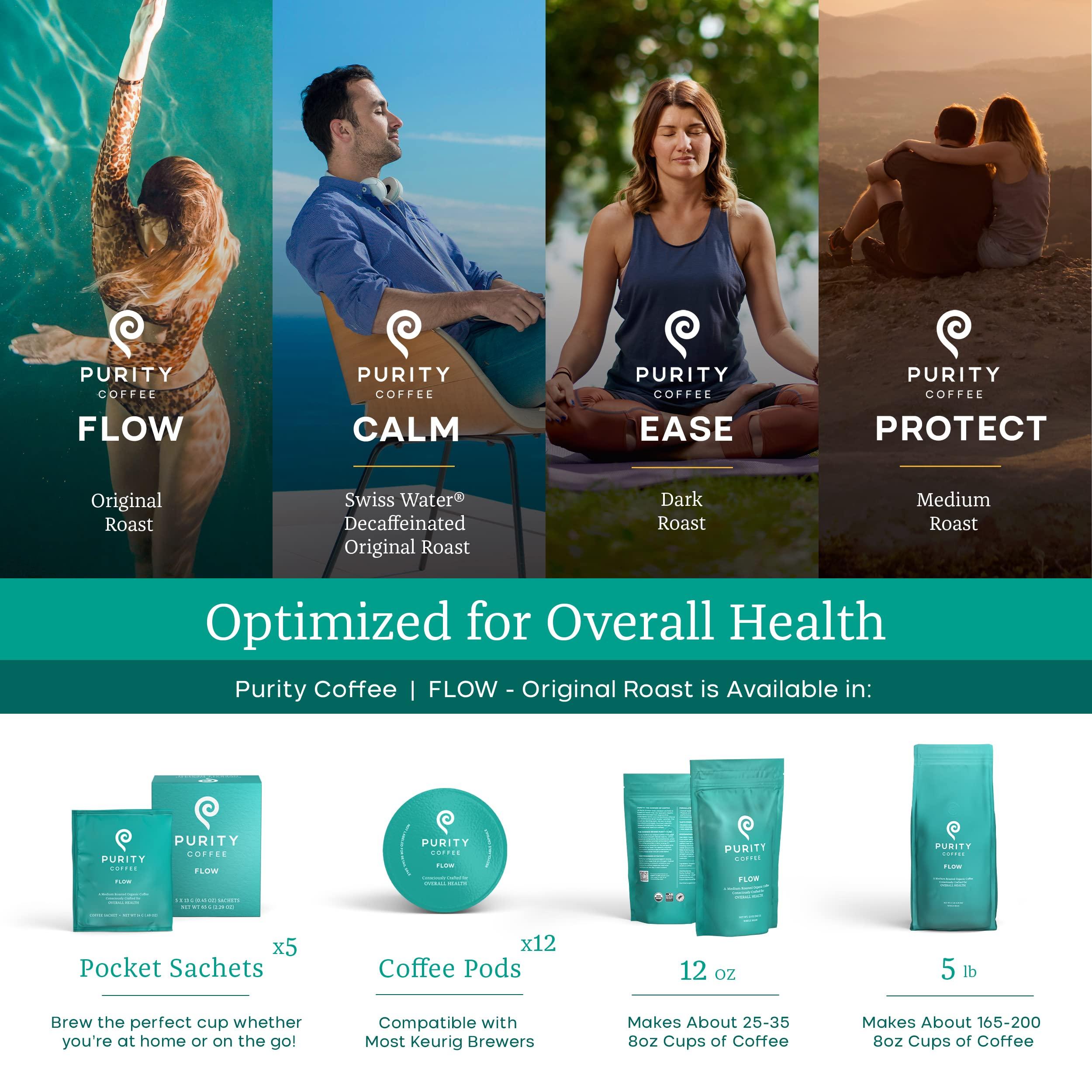 Purity Coffee Purity Coffee FLOW Medium Roast Organic Coffee - USDA Certified Organic Specialty Grade Arabica Single-Serve Packets - Third Party Tested for Mold, Mycotoxins and Pesticides - 5 ct Box