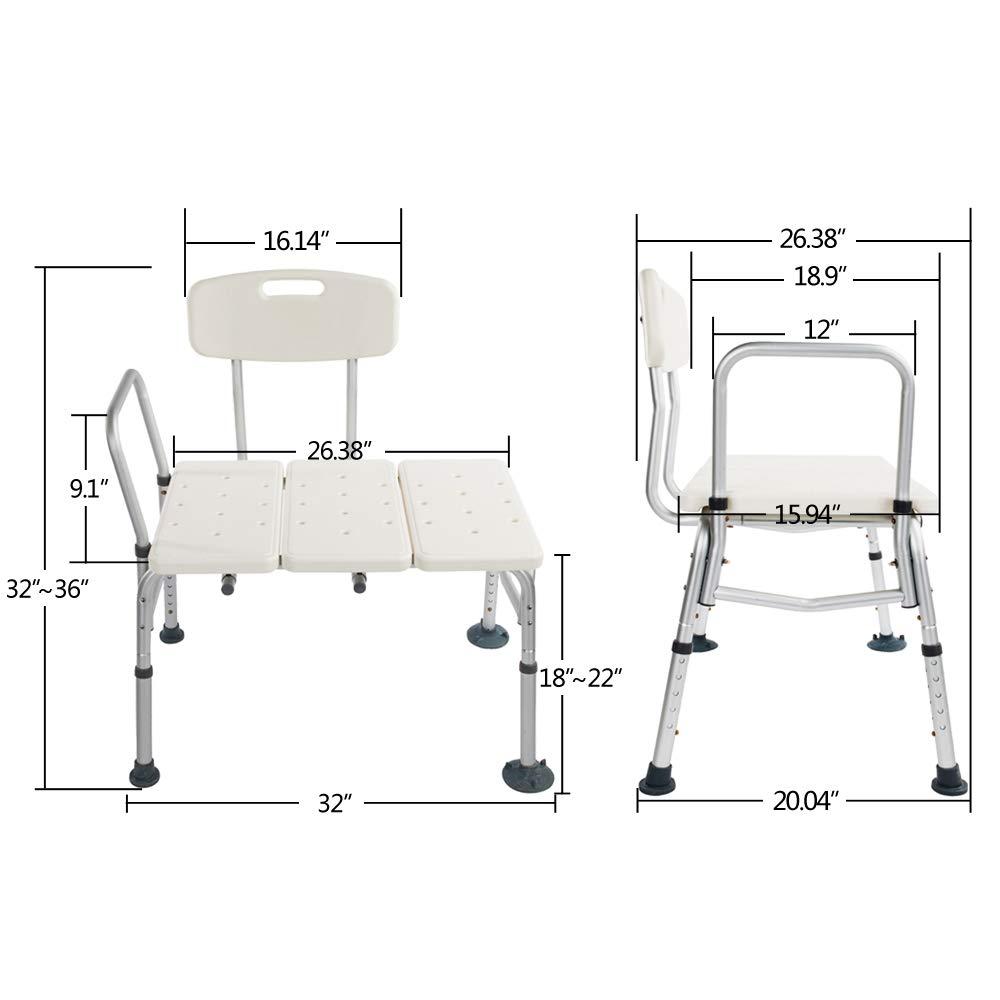 Azadx Azadx Bath Chair, Adjustable Handicap Shower Chair Seat Bench Transfer Bench with Arms and Backs, 3 Blow Molding Plates Aluminium Alloy for Seniors Elderly Baby Bathtub Lift Chair (White)