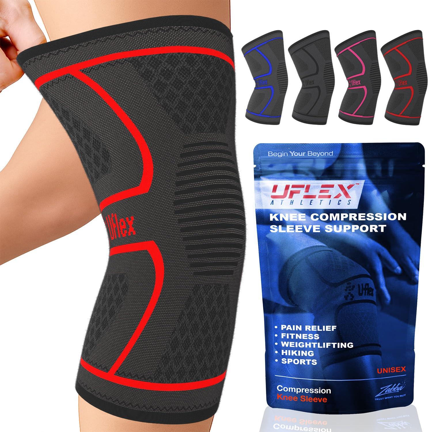 UFlex Athletics UFlex Athletics Knee Compression Sleeve Support for Women and Men - Knee Brace for Pain Relief, Fitness, Weightlifting, Hiking, Sports - Red, Small