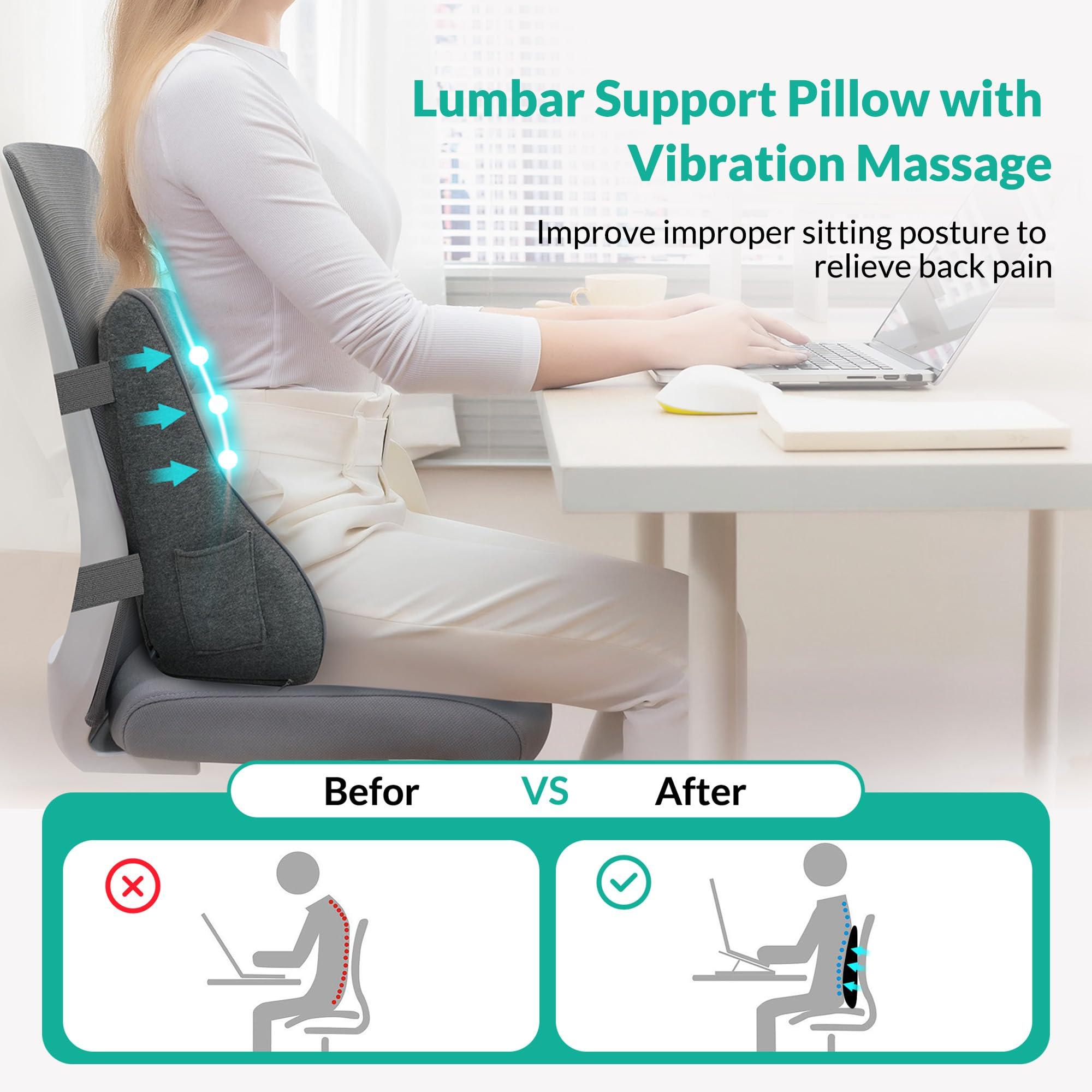 Snailax Snailax Heated Lumbar Support Pillow for Office Chair, Back Support Pillow for Car, Adjustable Heat and Vibration, Ergonomic Back Cushion, Improve Posture & Pain, Lower Back Massager,Gifts