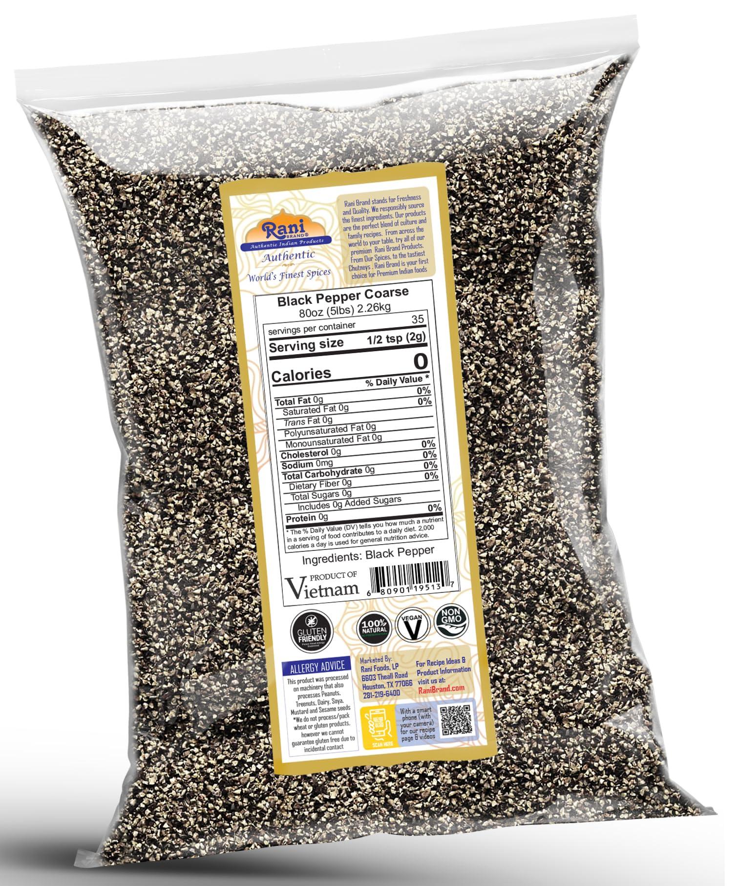 Rani Brand Authentic Indian Products Rani Black Pepper Coarse Ground 28 Mesh (Table Grind), 80oz (5lbs) 2.27kg Bulk ~ All Natural | Vegan | Gluten Friendly | NON-GMO | Kosher