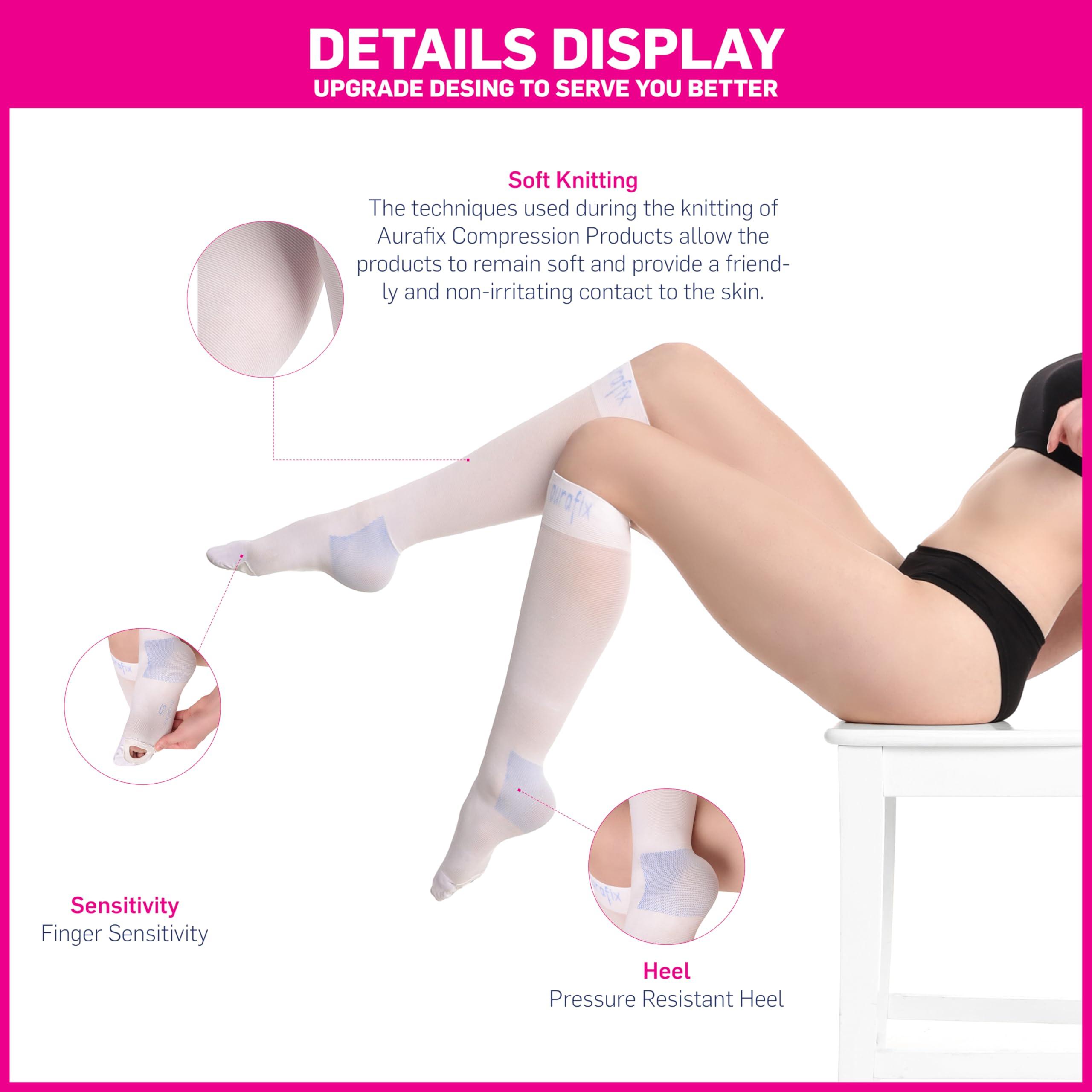 Aurafix AURAFIX - Anti Embolism Compression Stockings for Women Men Knee High Socks Medical Post Surgery Compression Garment -Ted Hose - 15-20 mmHg compression Support with Antiembolic Toe Hole (Small)