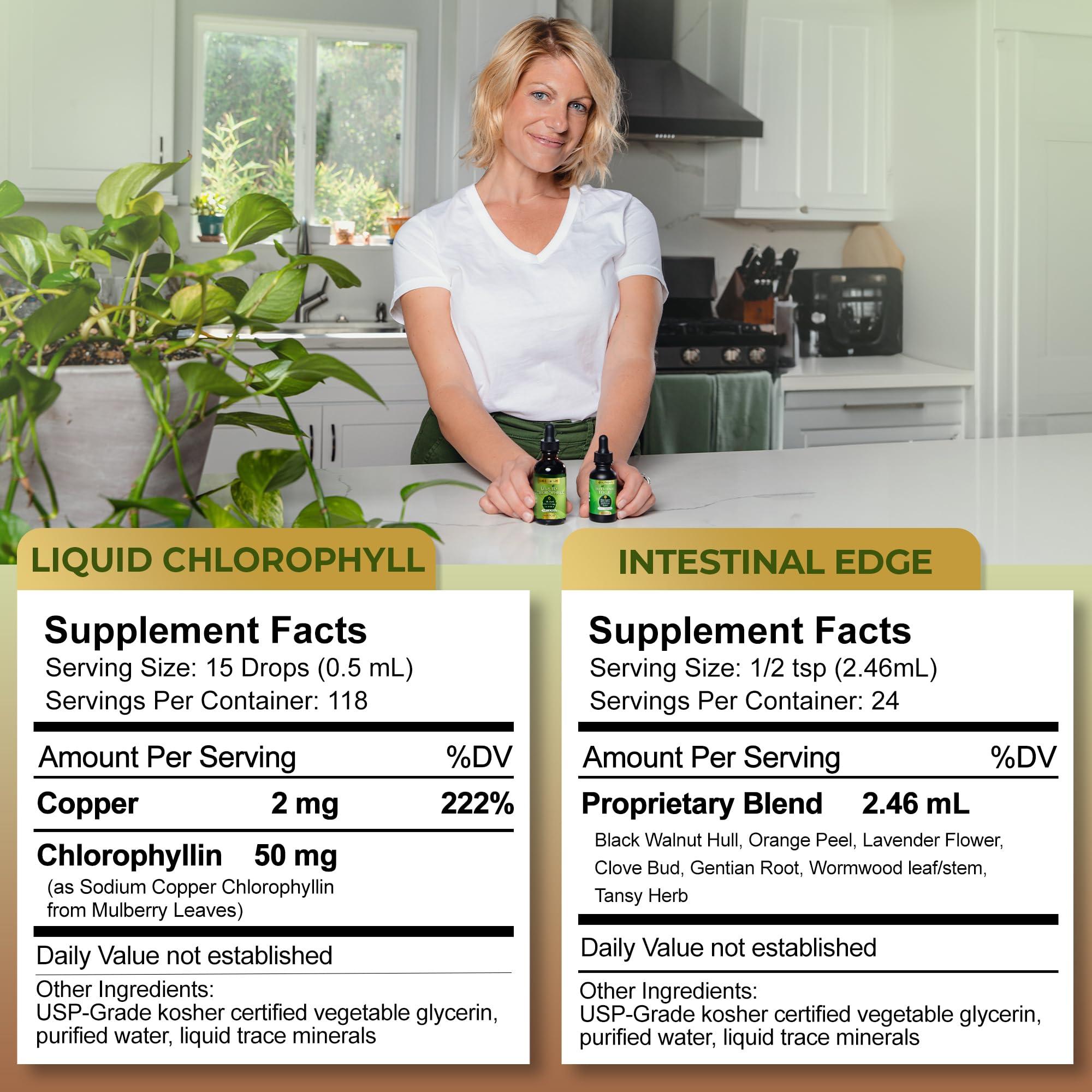 Go Nutrients Go Nutrients Intestinal Edge + Liquid Drops Supplement Chlorophyll - Effective Detox, Cleanse & Energy Combo | No GMOs | No Preservatives