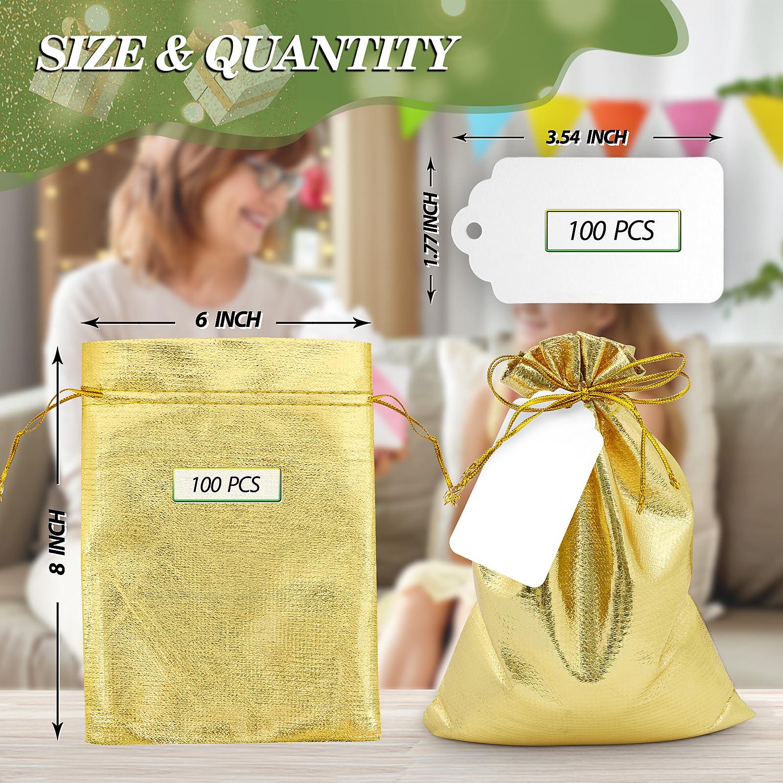 DOYIDE DOYIDE 100Pcs Gold Drawstring Gift Bags, 6x8n Jewelry Bags Drawstring Pouches, Shiny Wedding Party Favor Bags, Sachet Bags Empty for Birthday Party Christmas Baby Shower Candy Favors