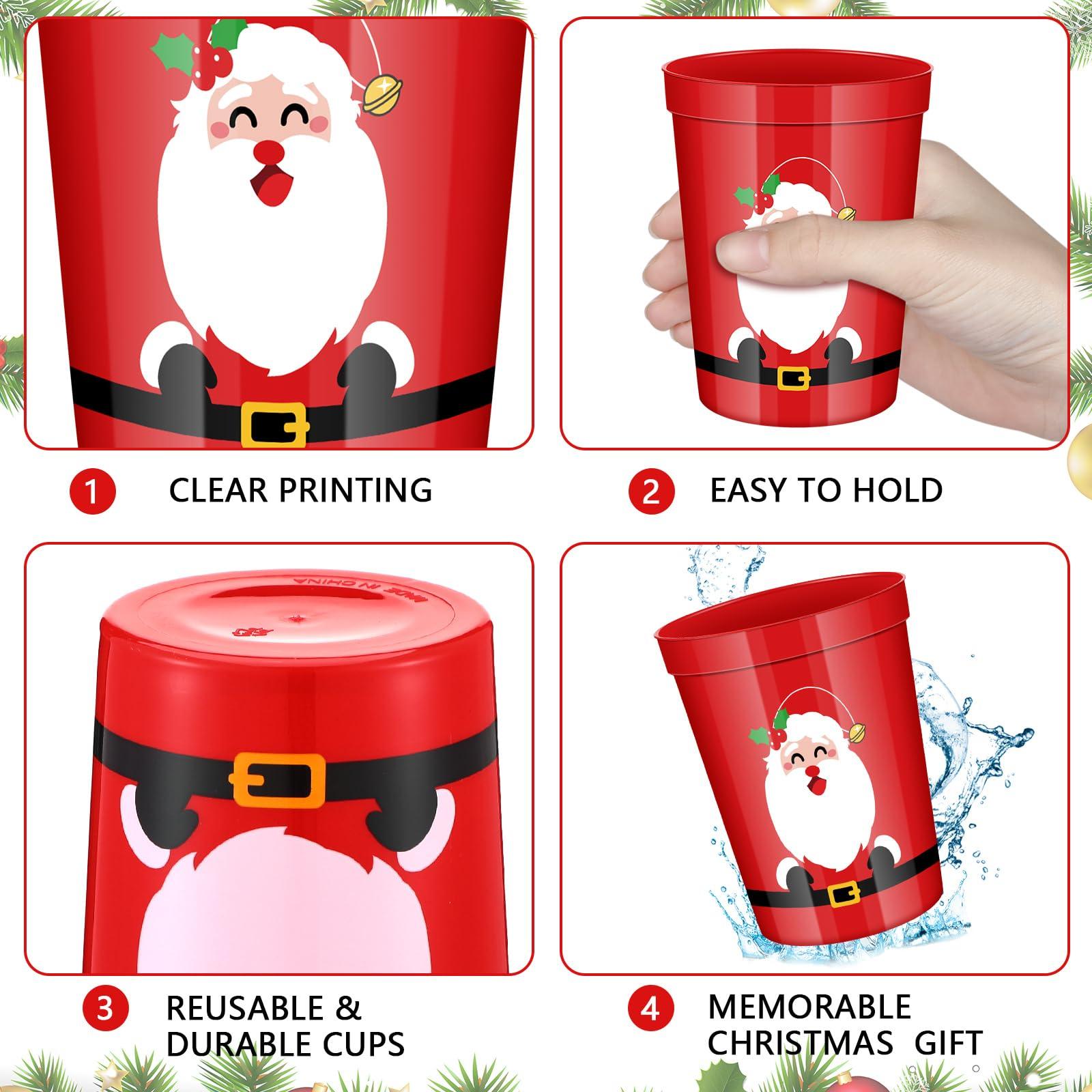 Umigy Umigy 100 Pcs Plastic Christmas Party Cups 12 oz Reusable Xmas Santa Elf Drinking Cups Disposables Merry Christmas Coffee Cups for Coffee Hot Chocolate Beer Ice Cream Christmas Party Supplies