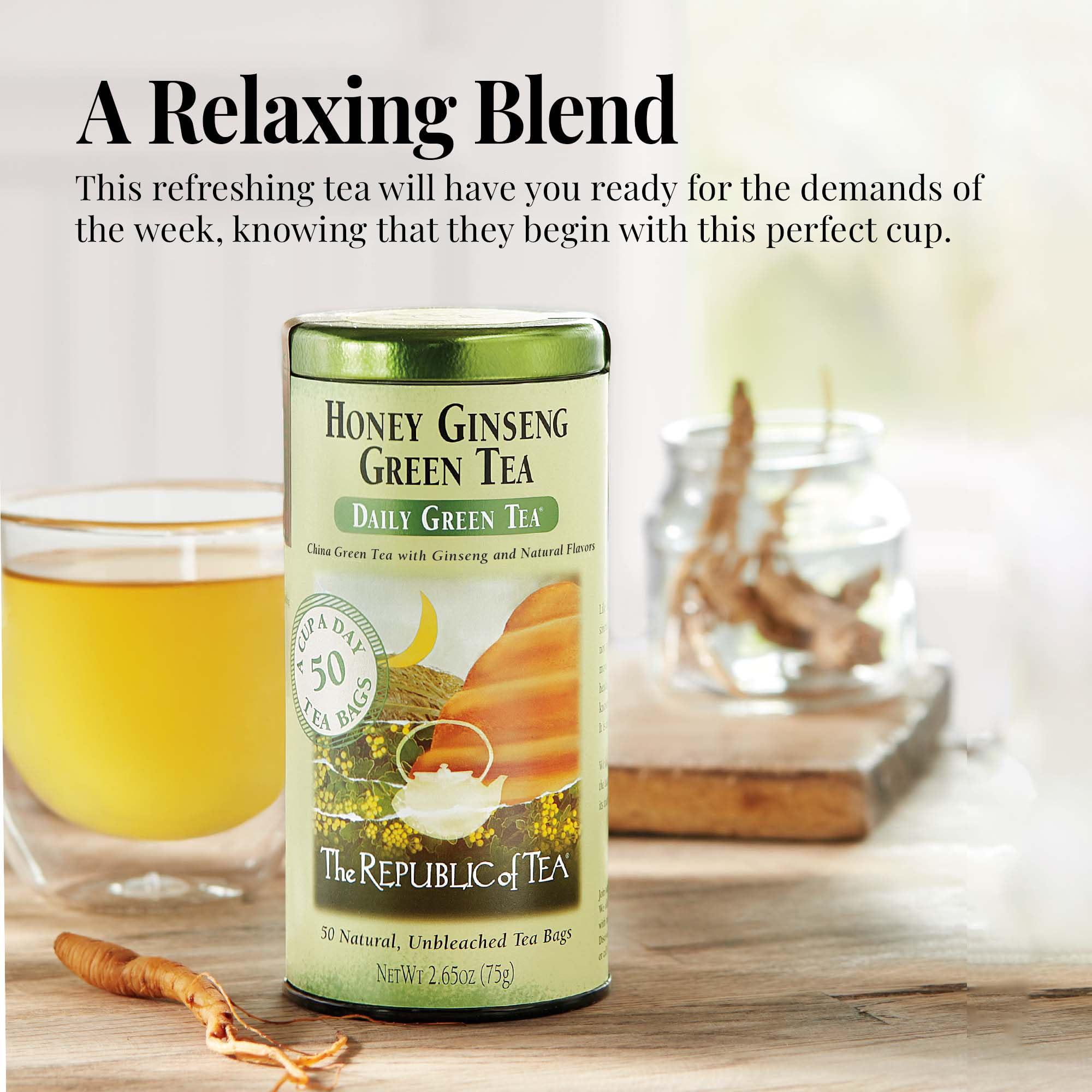 The Republic of Tea The Republic of Tea - Honey Ginseng Green Tea, 50 Tea Bags, Tin | Flavored Gourmet Tea | Caffeinated