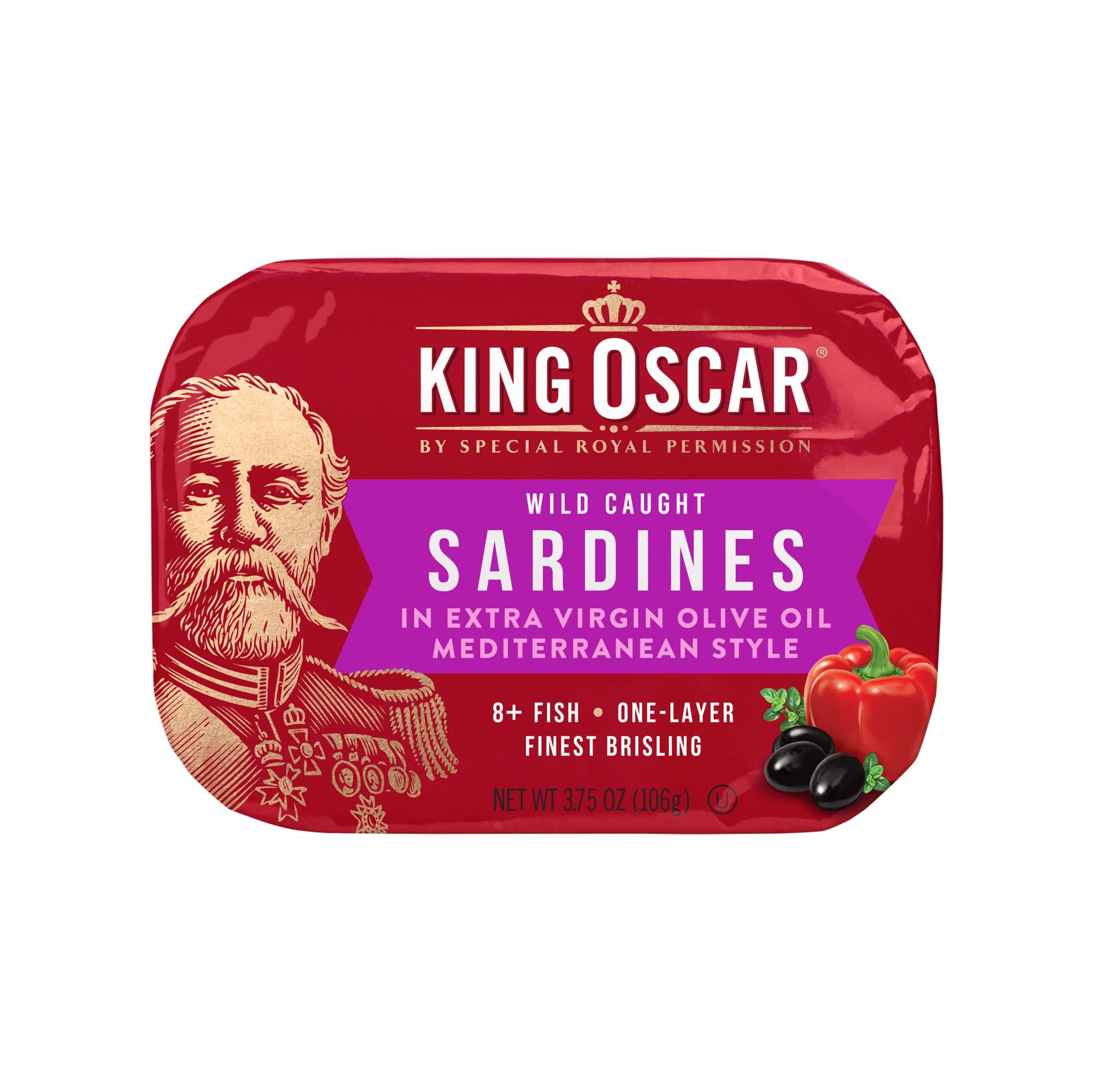 King Oscar King Oscar Premium Sardines in Extra Virgin Olive Oil, Mediterranean Style, 3.75 Ounce Cans (Pack of 12), Wild Caught Sardines
