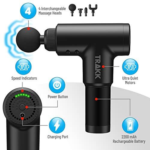 TRAKK SPORT TRAKK Beast Deep Tissue Percussion Massage Gun, Rechargeable Handheld 6 Speed Cordless Massager, 4 Interchangeable Heads (Black)