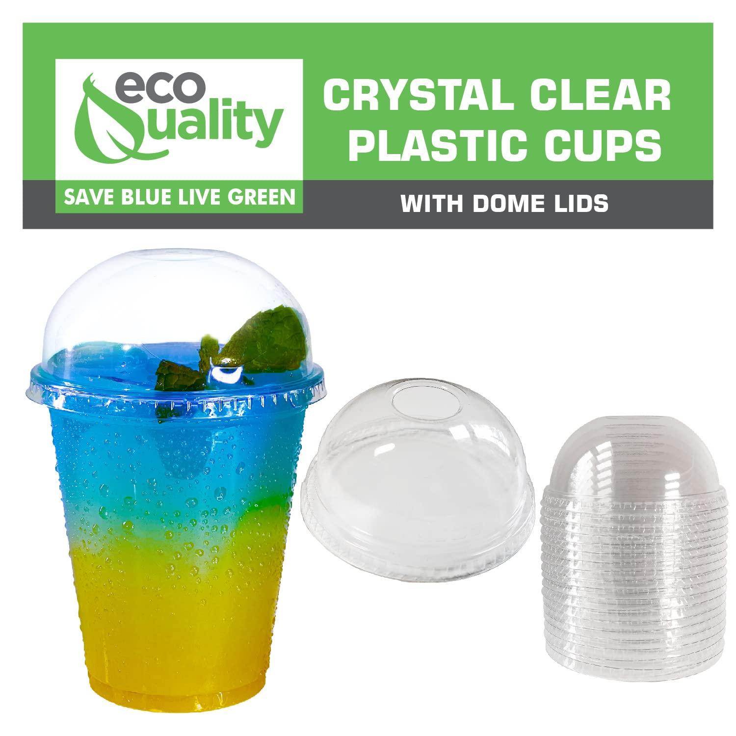 EcoQuality 12 oz Cups 300 Pack | Iced Coffee Go Cups and Dome Lids | Cold Smoothie | Plastic Cups with Dome Lids | Clear Plastic Disposable Pet Cups | Ideal for Coffee Parfait Juice Soda Cocktail Party Cups