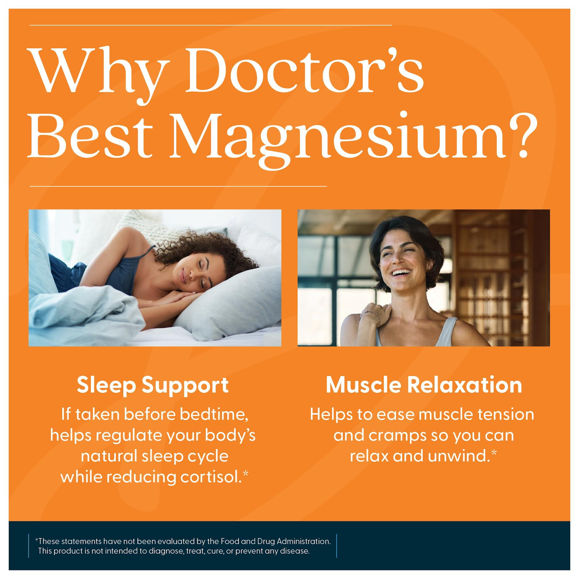 Doctor's BEST Doctors Best High Absorption Magnesium Glycinate Lysinate Supplement - 100% Chelated for Maximum Absorption - Magnesium for Sleep and Muscle Relaxation - 200 Mg Per Serving - 120 Tablets