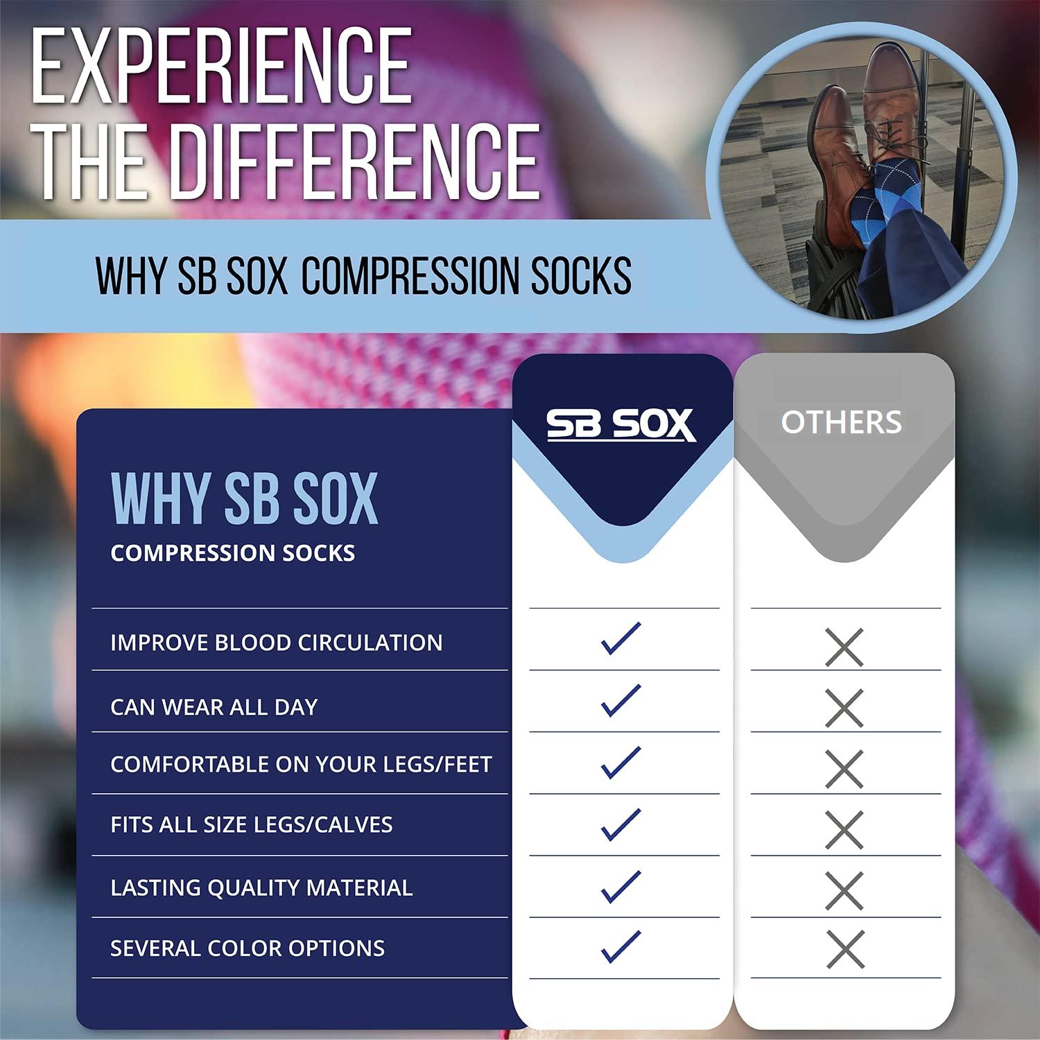 SB SOX SB SOX Compression Socks (20-30mmHg) for Men & Women – Best Compression Socks for All Day Wear, Better Blood Flow, Swelling! (Small, Dress-Black Argyle)