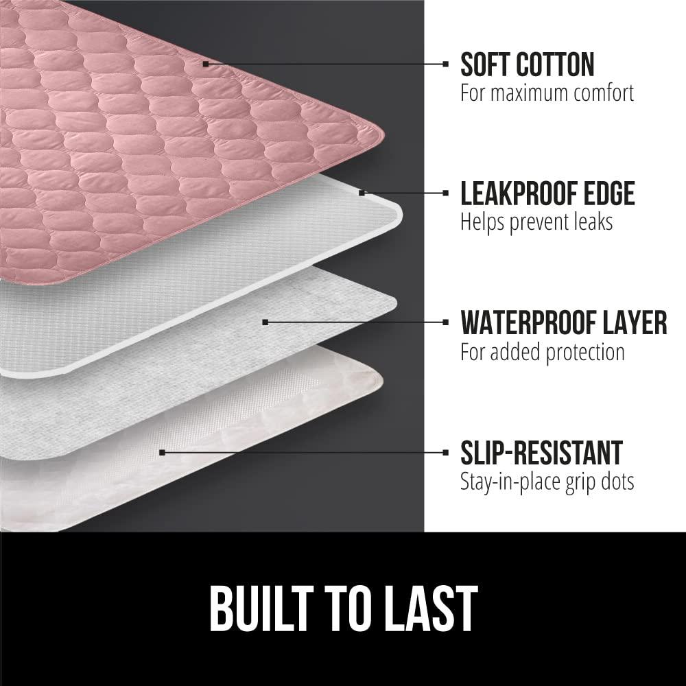 Gorilla Grip Gorilla Grip Washable Underpads, Waterproof Reusable Heavy Absorbency Incontinence Bed Pads, Leak Proof Toddler Mattress Pads, 52x34 Slip Resistant Pad Protector for Bedwetting, Adults and Kids, Pink