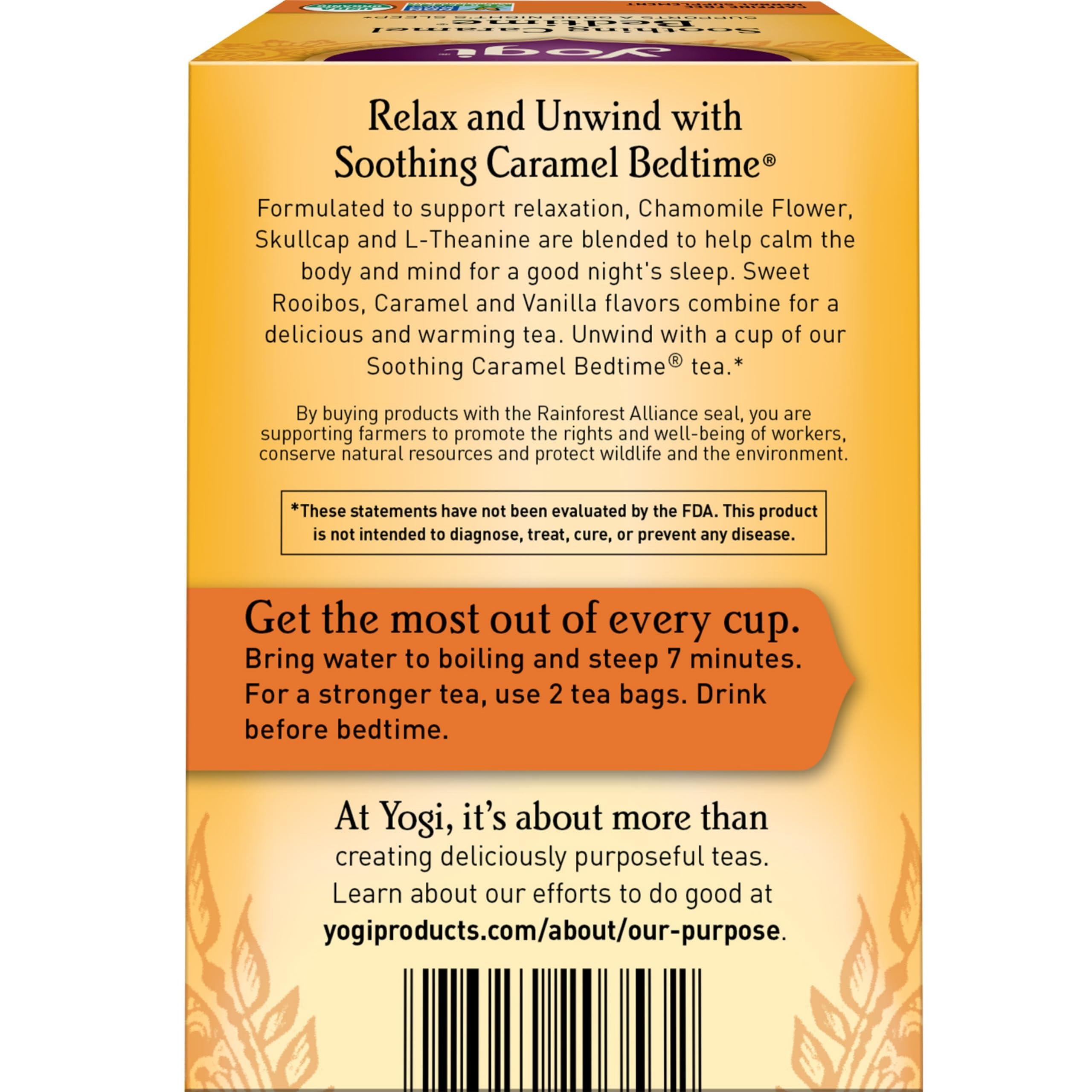 Yogi Yogi Tea Soothing Caramel Bedtime Tea - 16 Tea Bags per Pack (4 Packs) - Calming Sleep Tea - Supports Good Sleep - Includes Chamomile Flower, Rooibos Leaf, Roasted Chicory Root & More