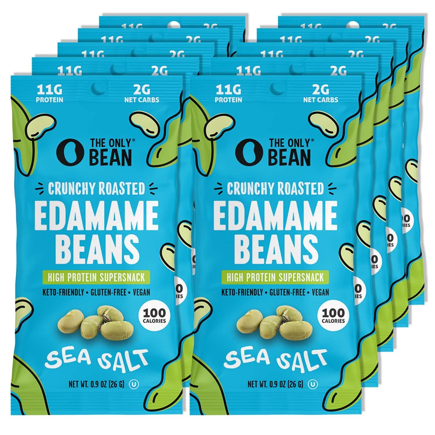 The Only Bean The Only Bean Crunchy Dry Roasted Edamame Snacks (Sea Salt), Keto Snack Food, High Protein (11g) Healthy Snacks, Low Carb Gluten Free Office Vegan Food 100 Calorie Snack Pack, 0.9oz 10 Pack