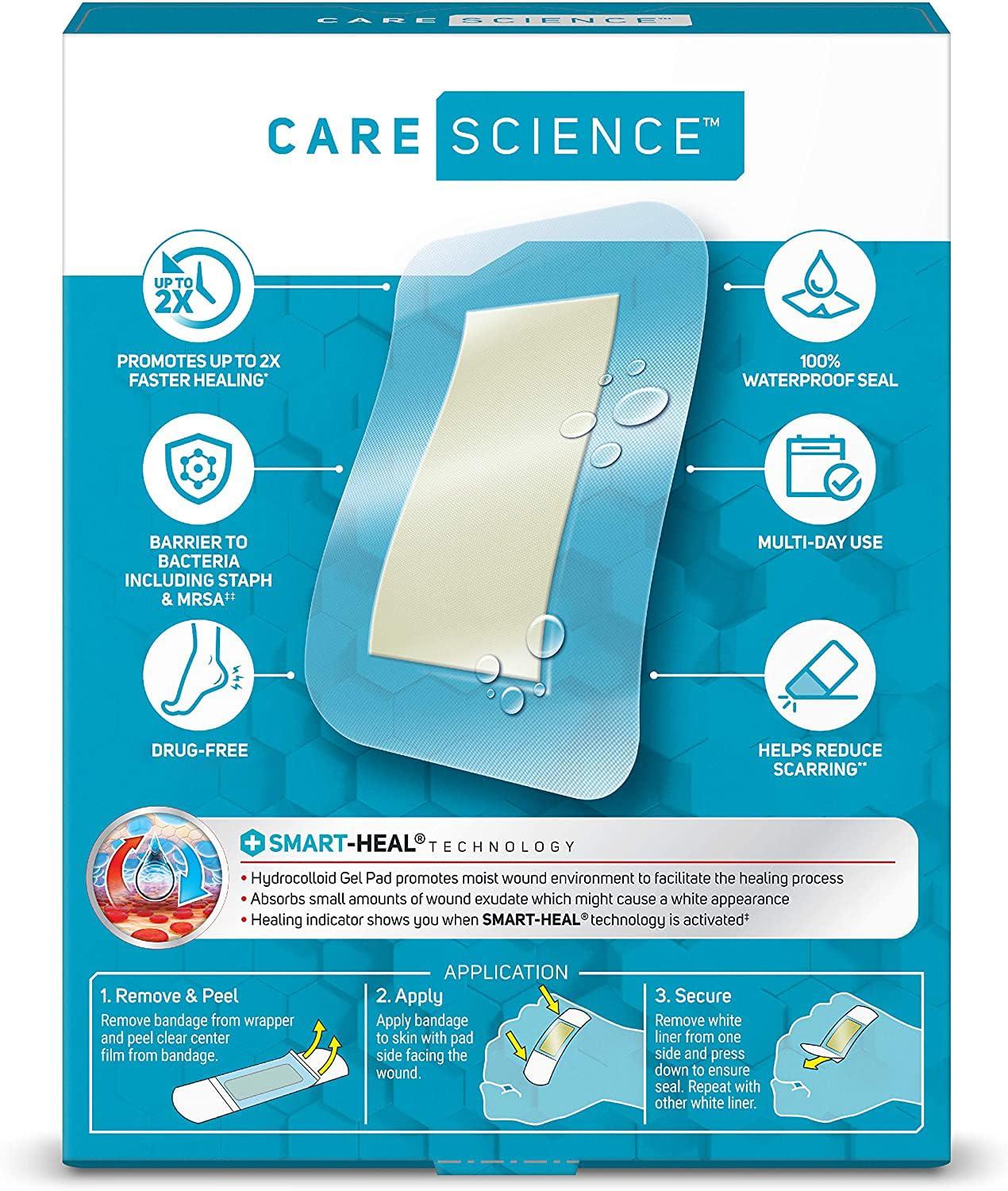 Care Science Care Science Fast-Healing Waterproof Hydrocolloid Gel Pad Bandages, XL, 2 in x 3 in, 12 ct | 100% Waterproof Seal, for Blisters or Wound Care