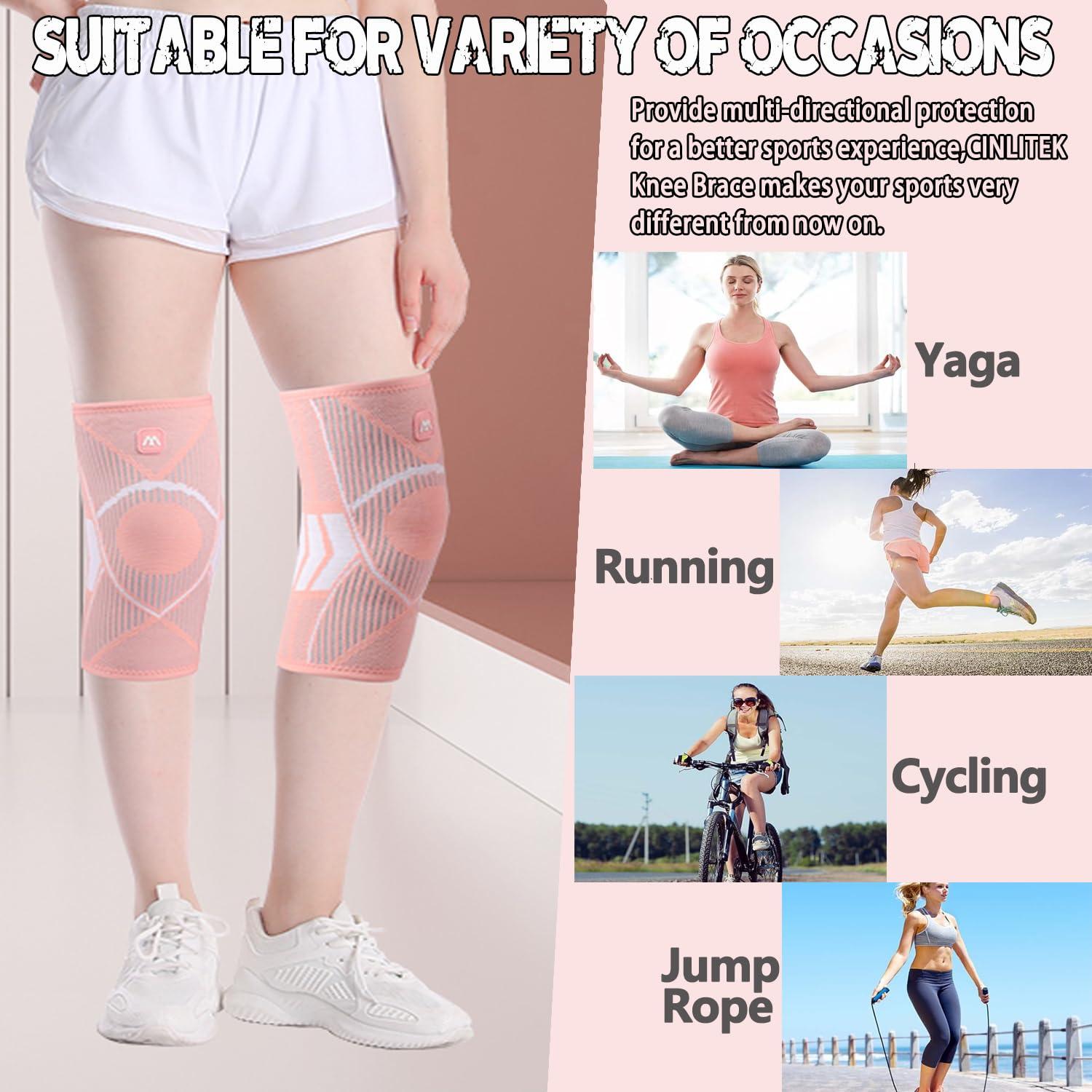 Cinlitek Cinlitek Knee Supports Brace for Women, Knee Compression Sleeves for Joint Pain Relief, Arthritis,Injury Recovery, Meniscus Tear,Knee Pain, ACL, MCL,Jogging Squats, Sports (X-Large, Pink)