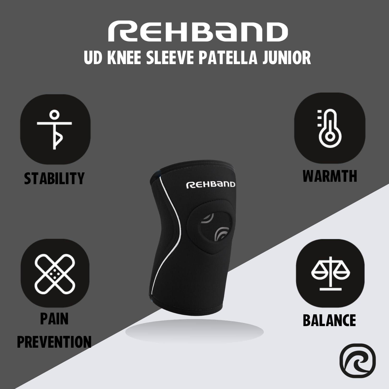 Rehband Rehband kids neoprene knee sleeve with patella opening, children knee support, 1 piece or 1 pair, knee cuff patella opening 5mm neoprene brace, Size:Large