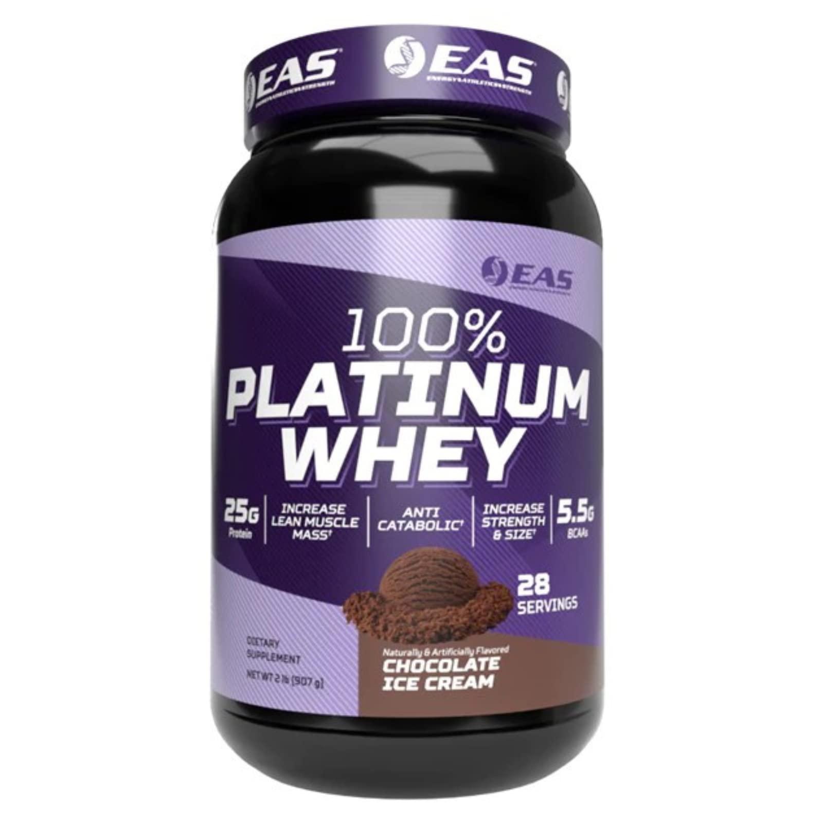EAS EAS 100% Platinum Whey Protein | 3 Ultra-Platinum Whey Proteins | Increase Size & Strength | 25g Protein, 5.5g BCAAs | 2 Pound (Chocolate Ice Cream)