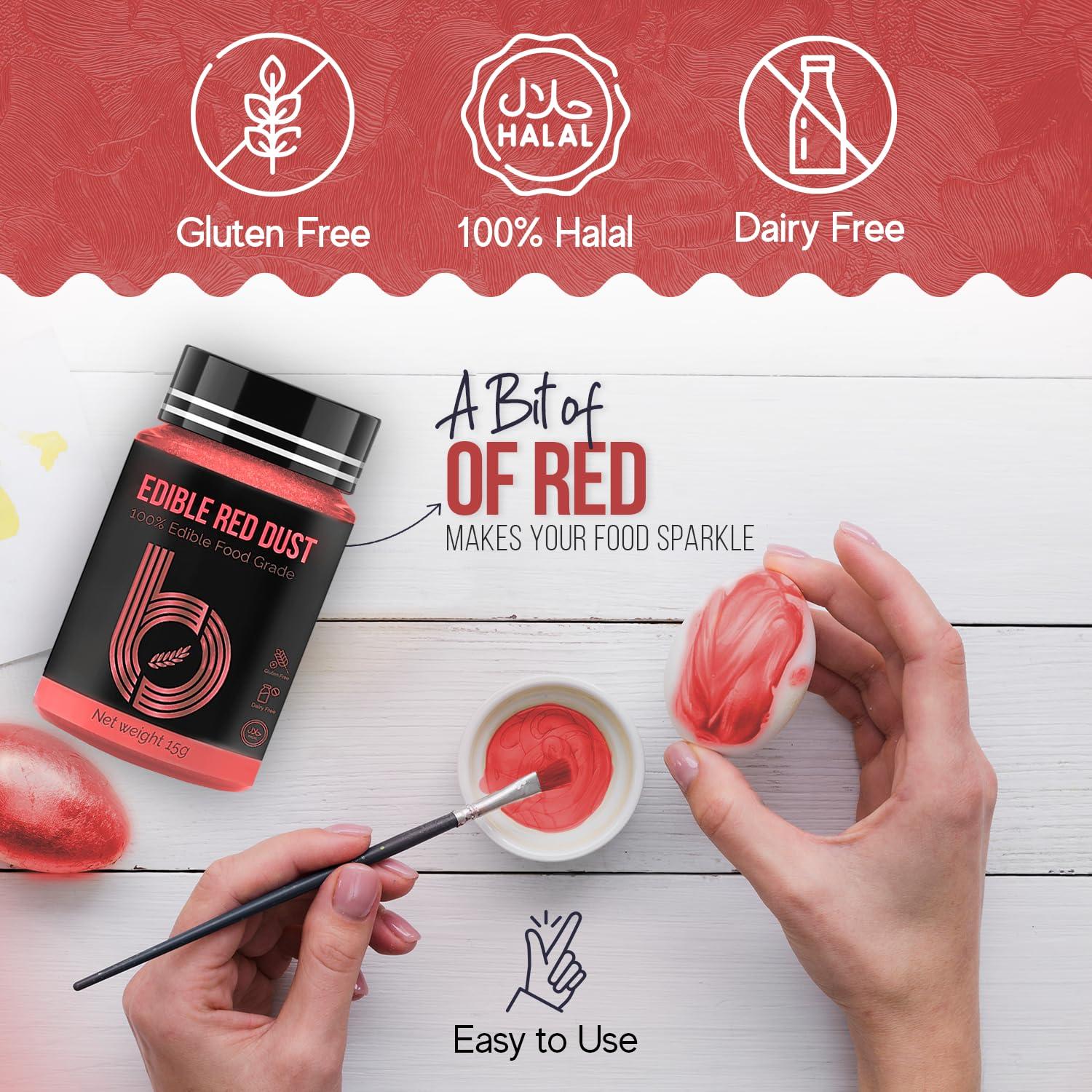 Bakeebake Bakeebake Luster Dust Edible 15g - Edible Glitter for Drinks & Desserts - Gluten Free Edible Red Dust for Cake Decorating Tasteless Vegan Drink Glitter for Cocktails and Parties (Red)