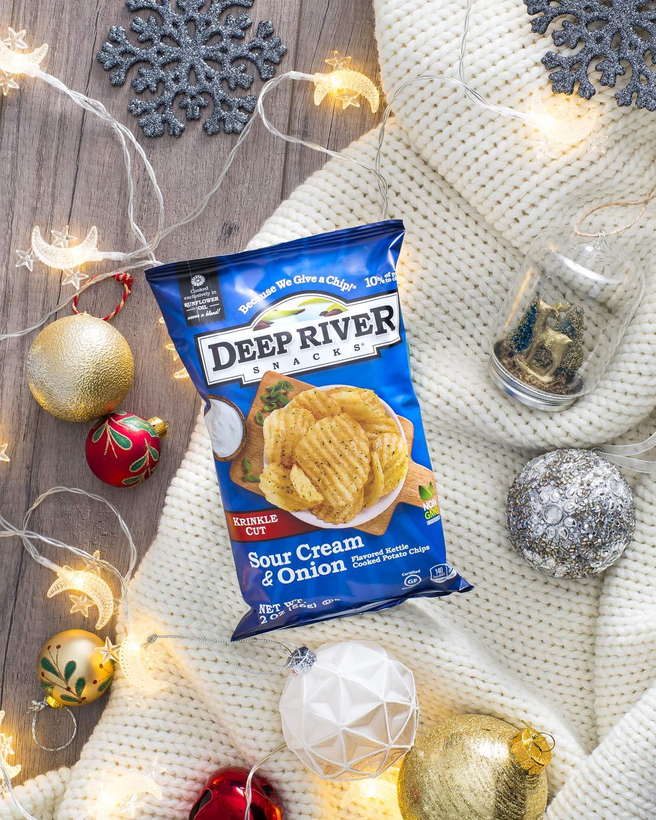 Deep River Snacks Deep River Snacks Sour Cream & Onion Kettle Cooked Potato Chips, Healthy Snacks Option for parties & Get together, Sour Cream And Onion Chips Variety Pack, 5 Ounce (Pack of 12)
