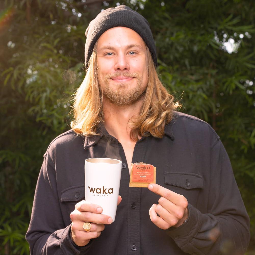 Waka Coffee Waka Instant Coffee, Decaffeinated Medium Roast - 100% Arabica Colombian Beans, Freeze Dried Granules, No Additives - Single Serve Packets for Quick Hot and Iced Coffees (50 Individual Coffee Packets)