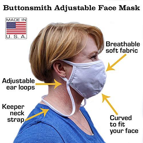 Buttonsmith Buttonsmith Black Adult XL Cotton Adjustable Face Mask with Built-in Lanyard - Quantity 1 - Two Layer Soft T-Shirt Material - Washable - Made in the USA